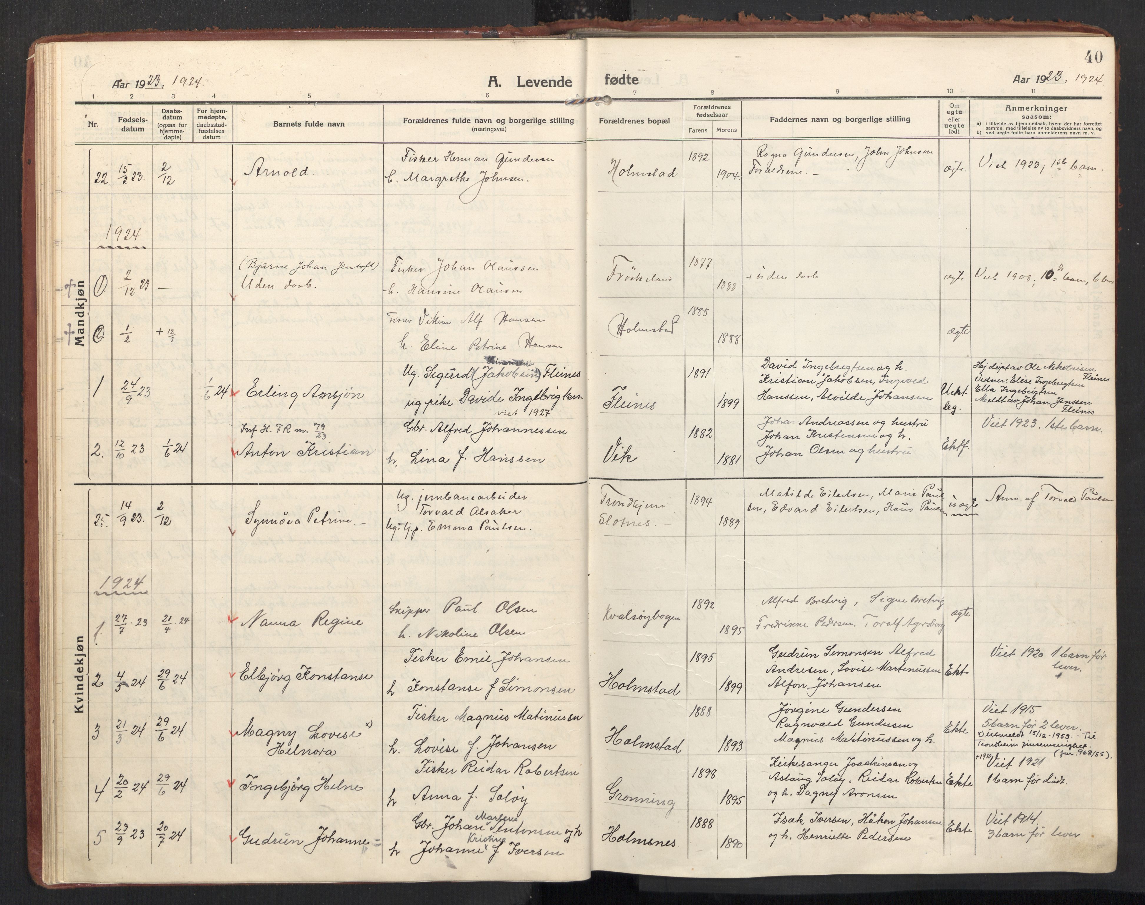 Ministerialprotokoller, klokkerbøker og fødselsregistre - Nordland, SAT/A-1459/890/L1288: Parish register (official) no. 890A03, 1915-1925, p. 40