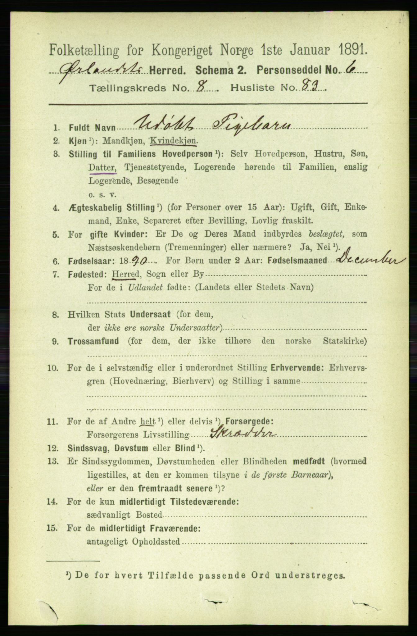 RA, 1891 census for 1621 Ørland, 1891, p. 3733