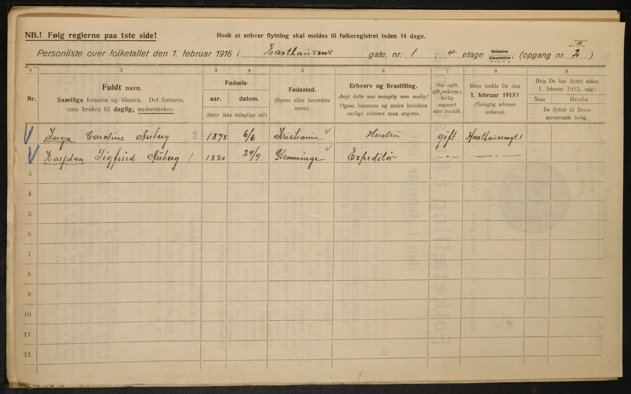 OBA, Municipal Census 1916 for Kristiania, 1916, p. 36079