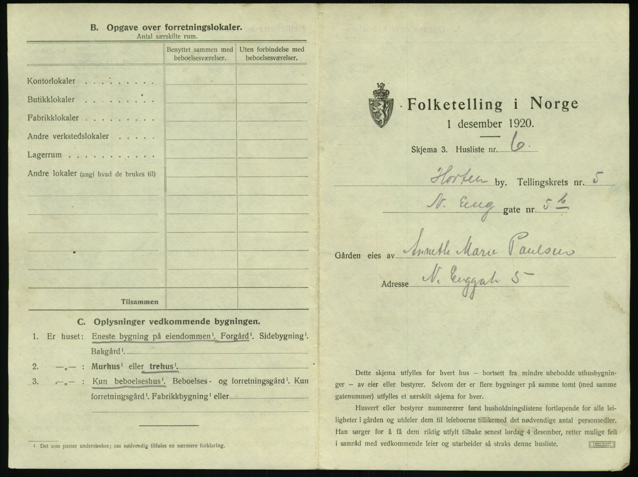 SAKO, 1920 census for Horten, 1920, p. 1549