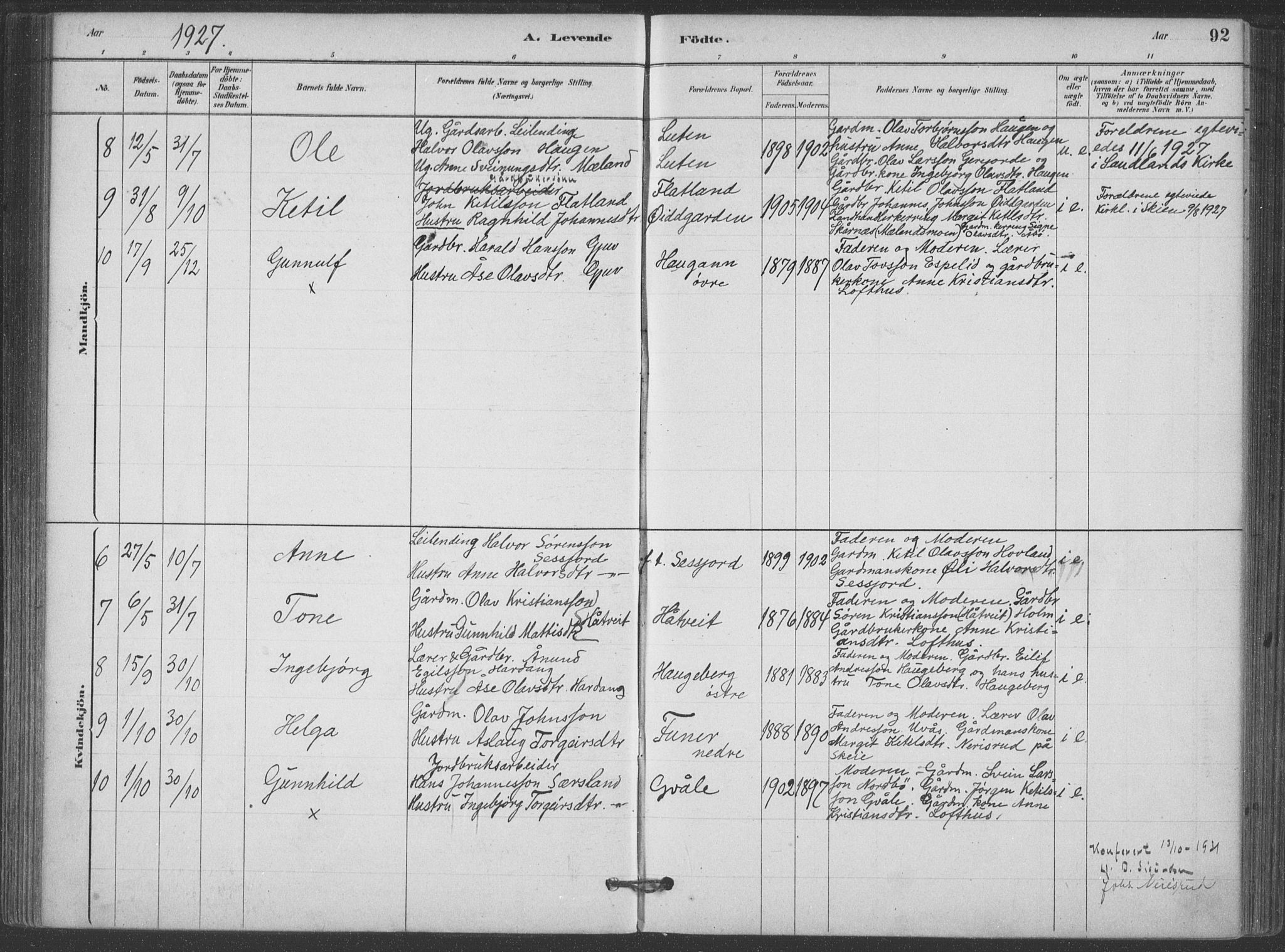 Hjartdal kirkebøker, SAKO/A-270/F/Fa/L0010: Parish register (official) no. I 10, 1880-1929, p. 92