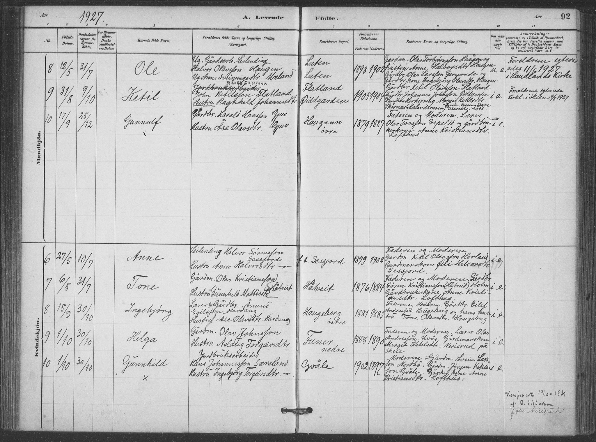 Hjartdal kirkebøker, AV/SAKO-A-270/F/Fa/L0010: Parish register (official) no. I 10, 1880-1929, p. 92