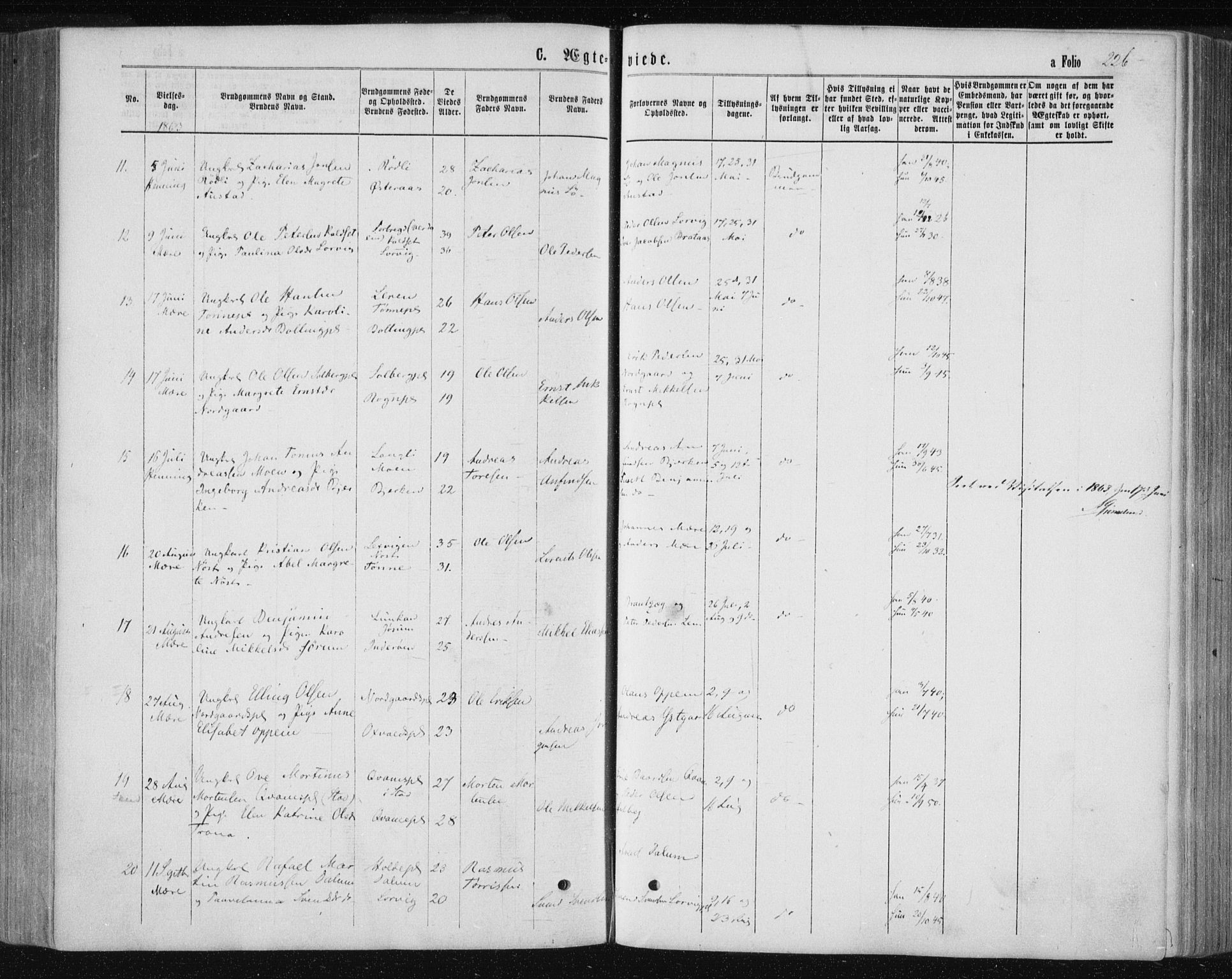 Ministerialprotokoller, klokkerbøker og fødselsregistre - Nord-Trøndelag, AV/SAT-A-1458/735/L0345: Parish register (official) no. 735A08 /1, 1863-1872, p. 226