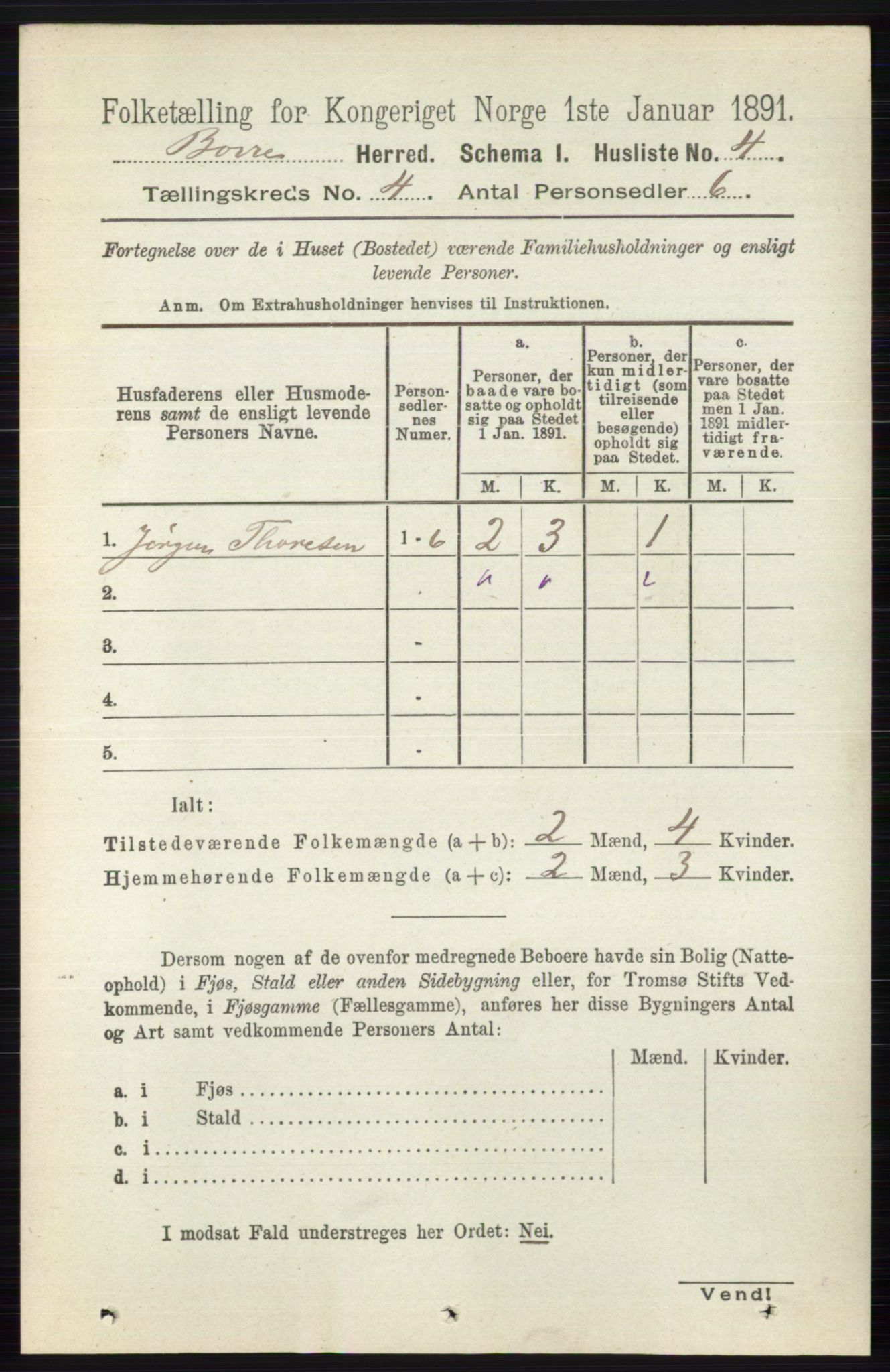 RA, 1891 census for 0717 Borre, 1891, p. 1621