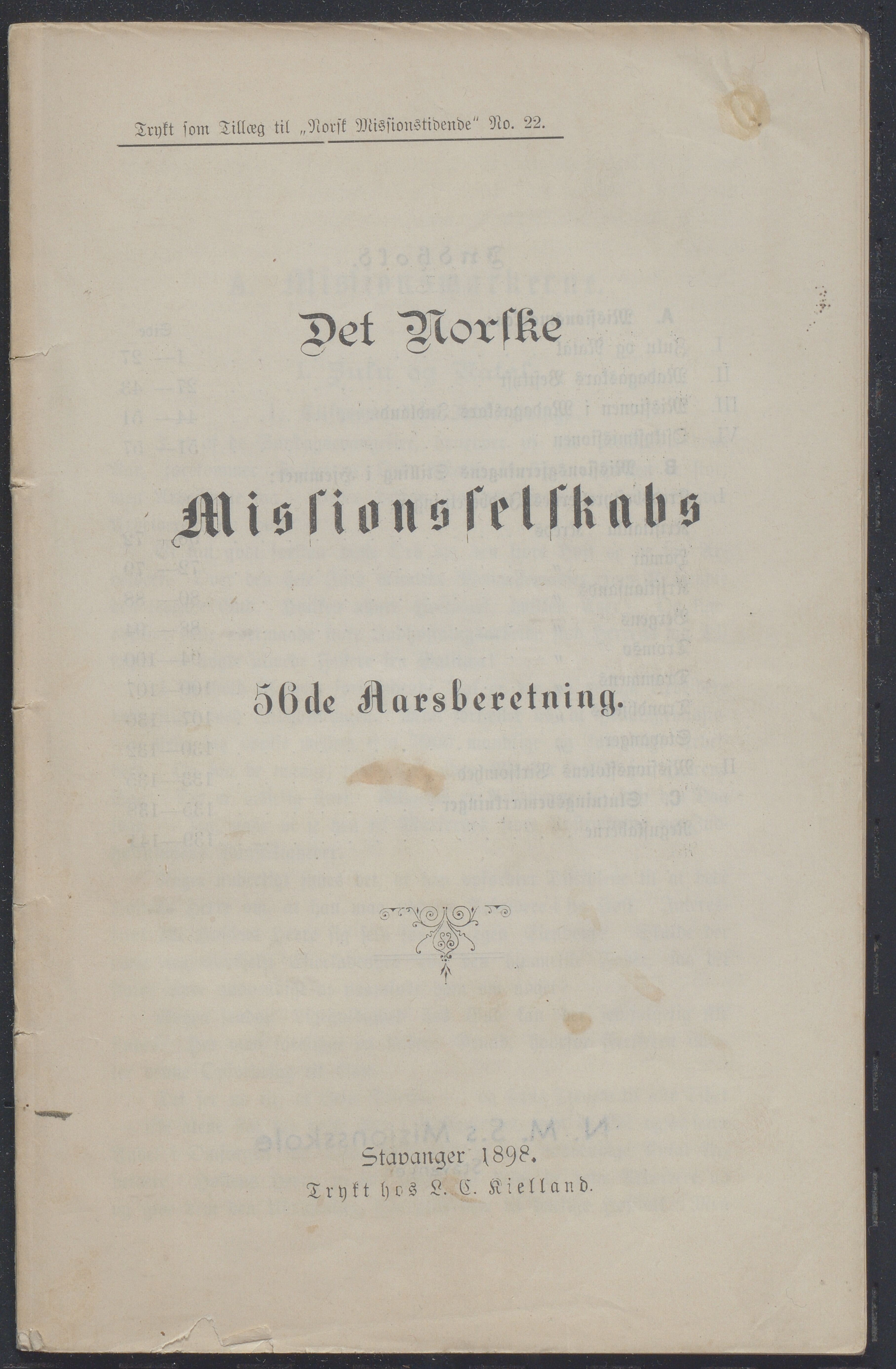 Det Norske Misjonsselskap - hovedadministrasjonen, VID/MA-A-1045/D/Db/Dba/L0339/0009: Beretninger, Bøker, Skrifter o.l   / Årsberetninger. Heftet. 56. , 1898