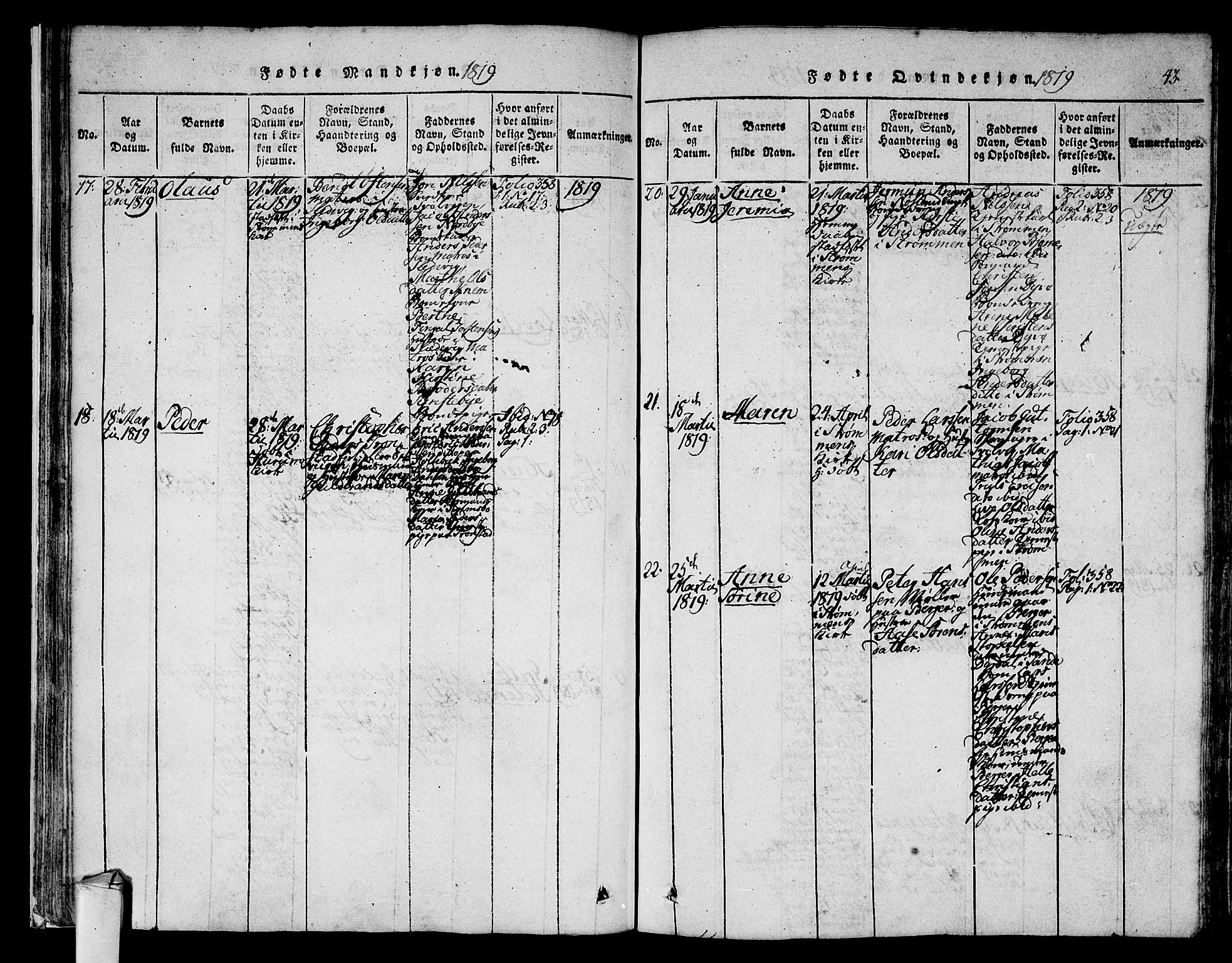 Hurum kirkebøker, AV/SAKO-A-229/F/Fa/L0009: Parish register (official) no. 9, 1816-1826, p. 43