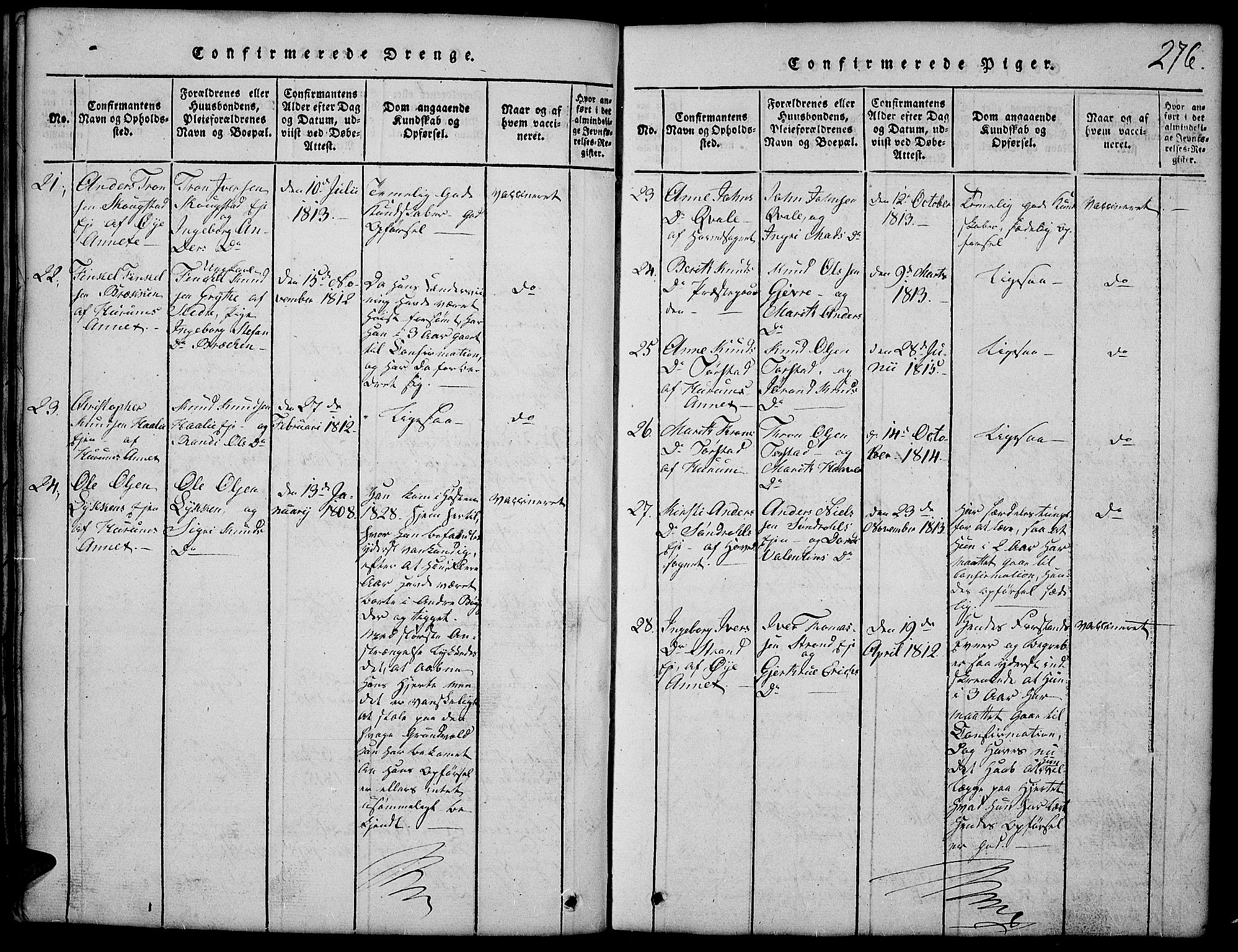 Vang prestekontor, Valdres, SAH/PREST-140/H/Hb/L0002: Parish register (copy) no. 2, 1814-1889, p. 276