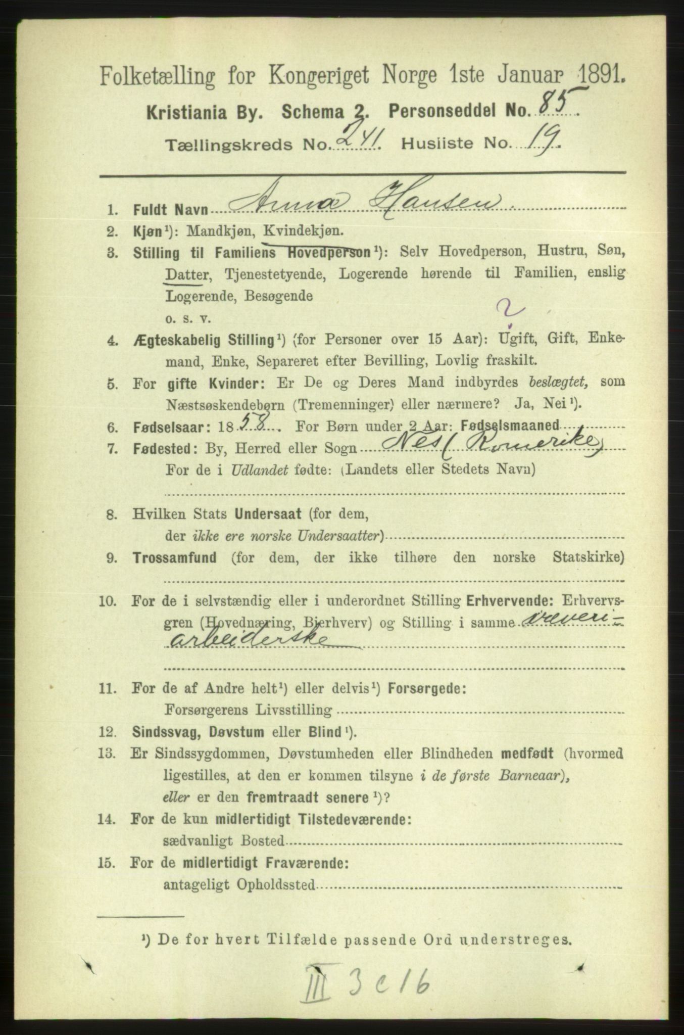 RA, 1891 census for 0301 Kristiania, 1891, p. 146826