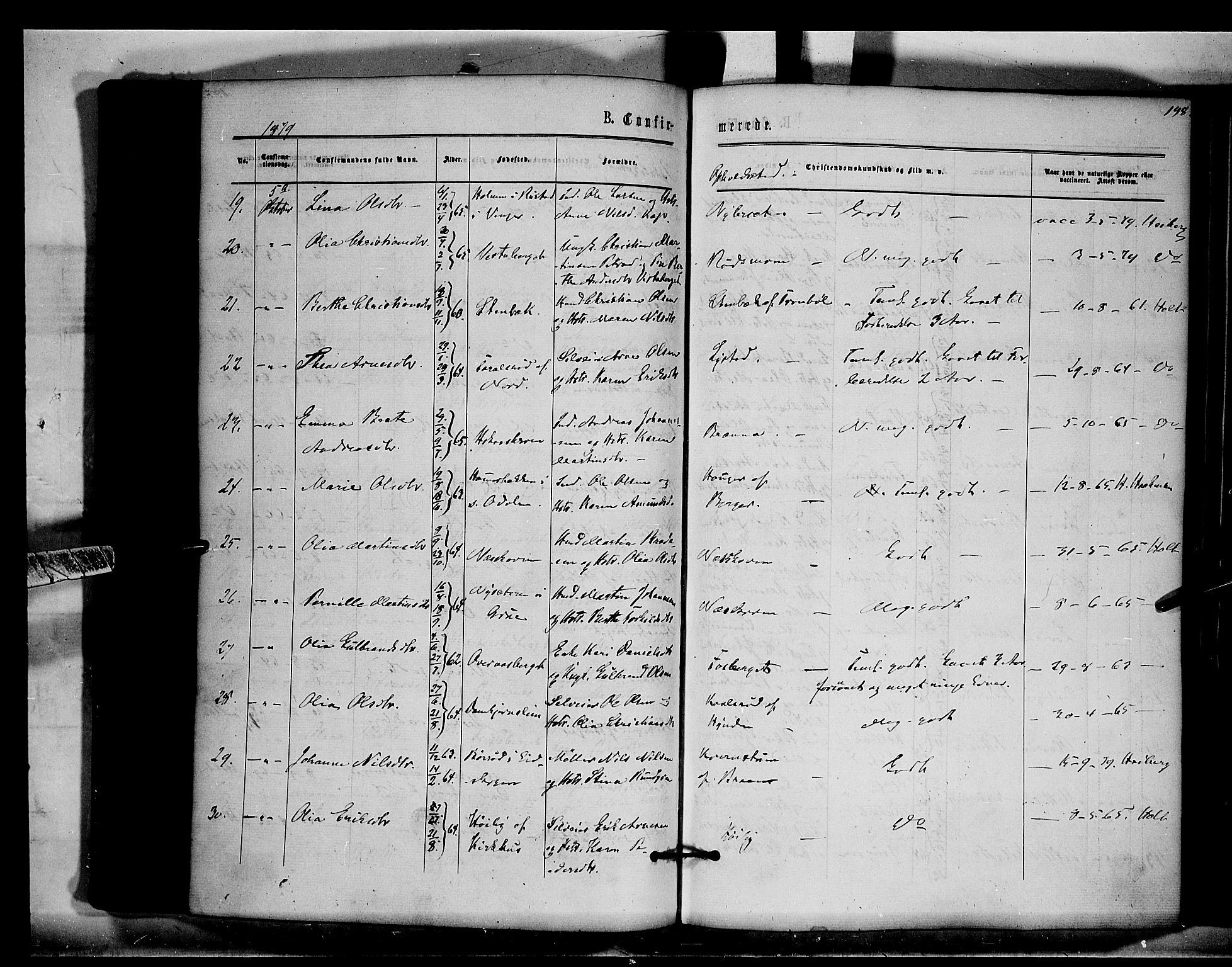 Brandval prestekontor, AV/SAH-PREST-034/H/Ha/Haa/L0001: Parish register (official) no. 1, 1864-1879, p. 198