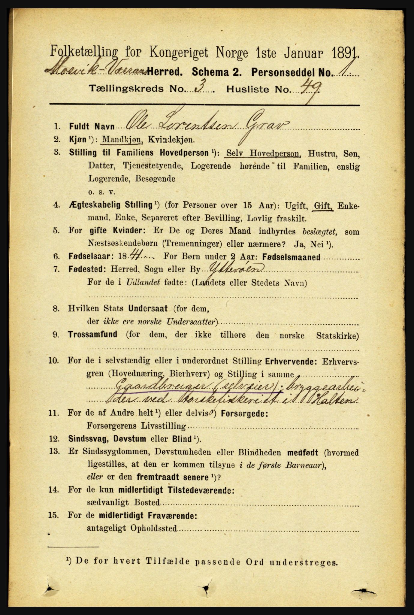 RA, 1891 census for 1723 Mosvik og Verran, 1891, p. 1235