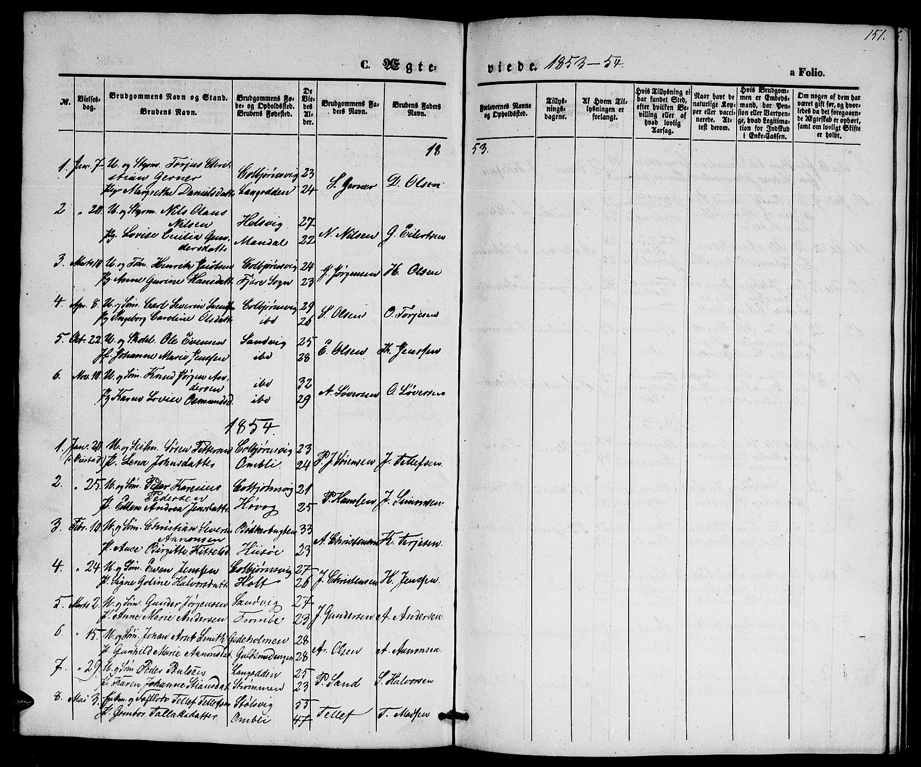 Hisøy sokneprestkontor, SAK/1111-0020/F/Fb/L0001: Parish register (copy) no. B 1, 1849-1872, p. 151