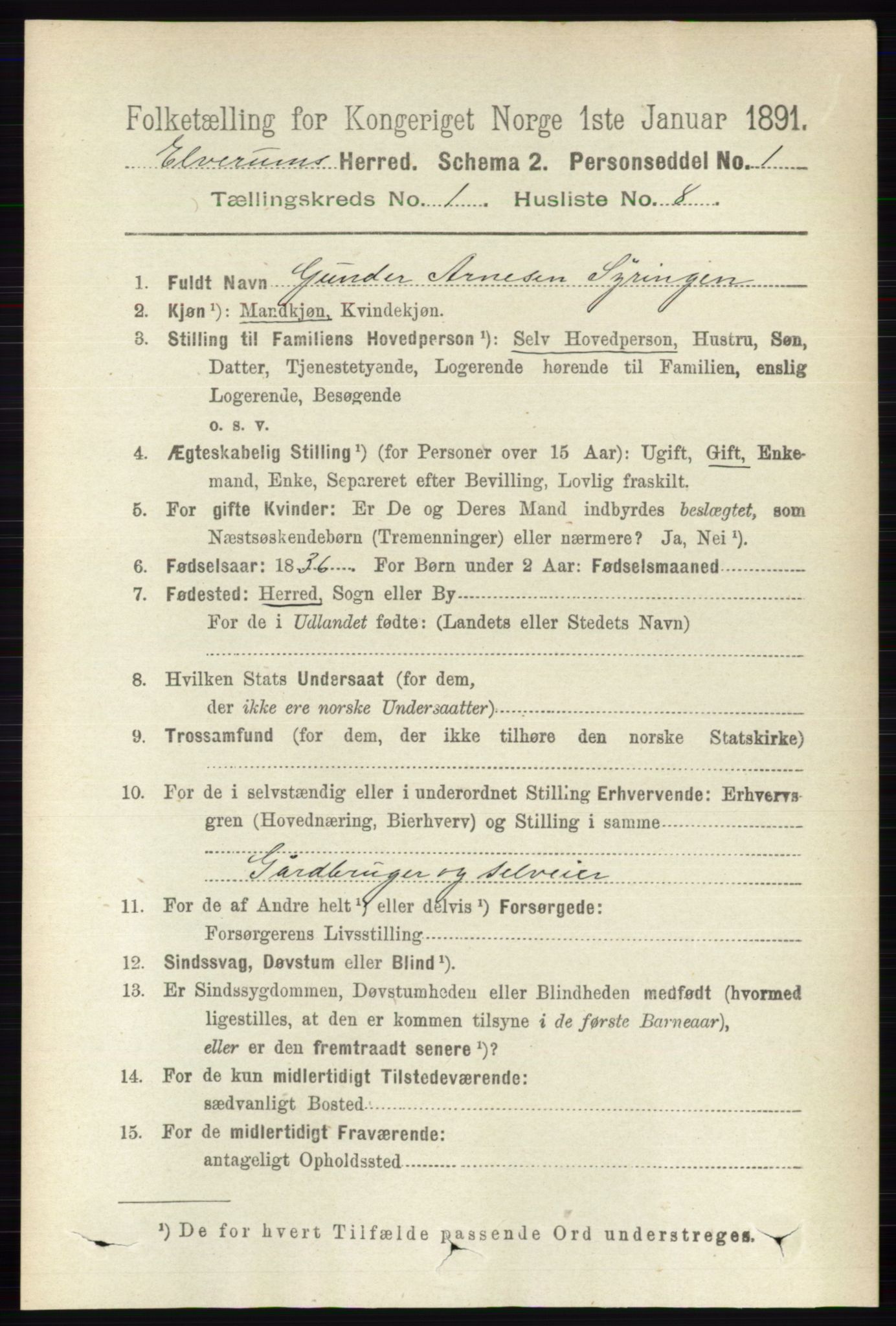 RA, 1891 census for 0427 Elverum, 1891, p. 253