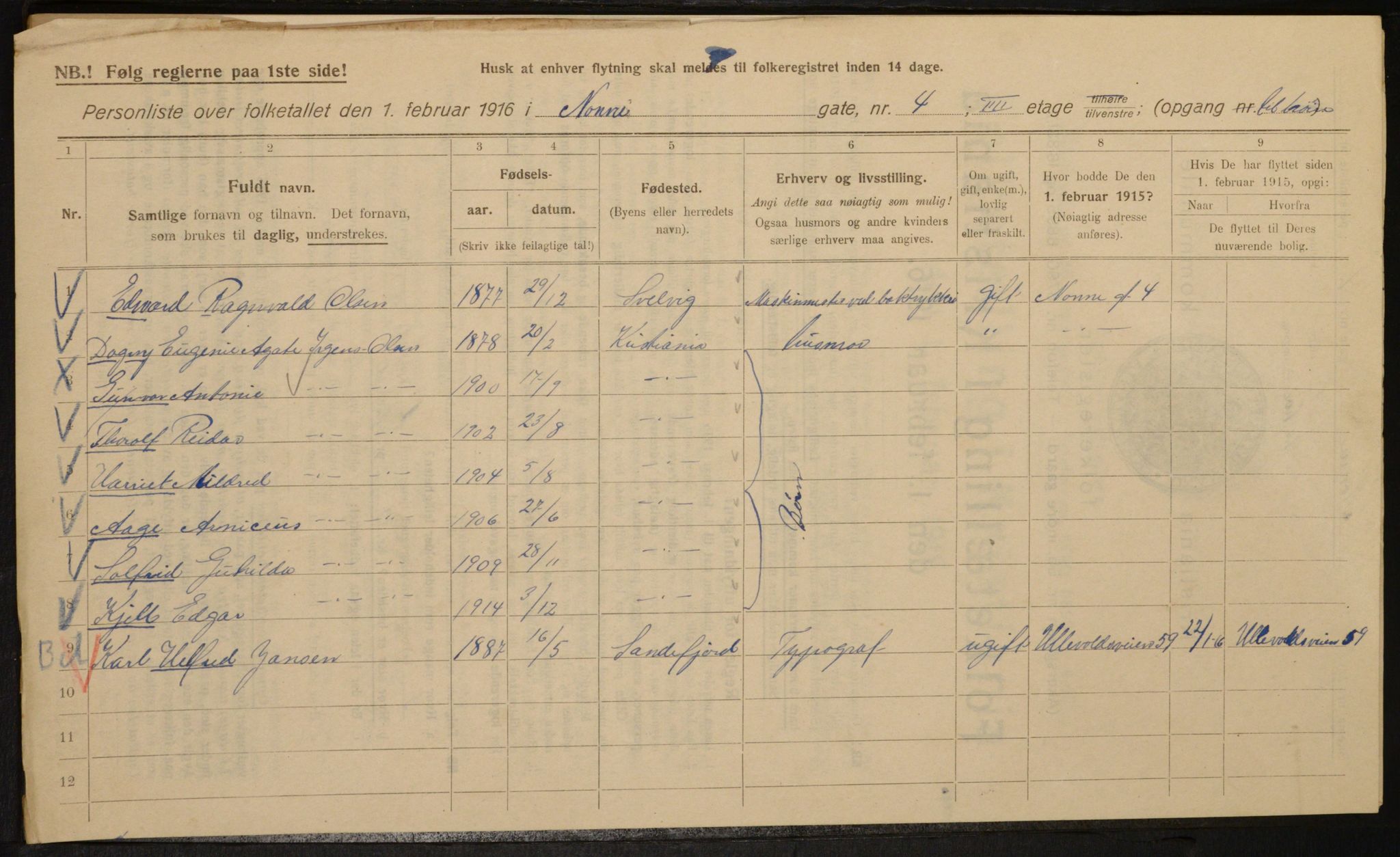 OBA, Municipal Census 1916 for Kristiania, 1916, p. 73160