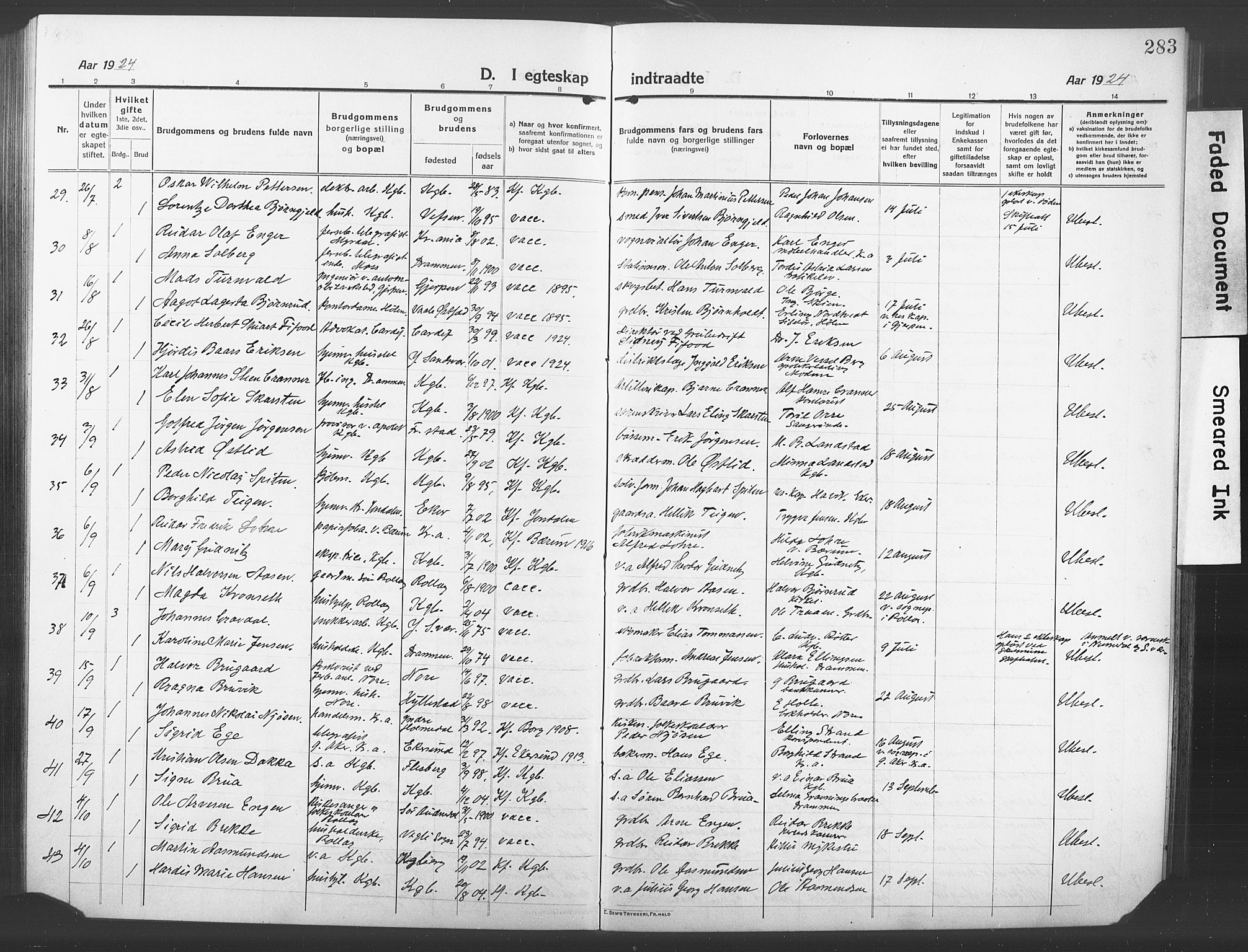 Kongsberg kirkebøker, AV/SAKO-A-22/G/Ga/L0008: Parish register (copy) no. 8, 1915-1932, p. 283