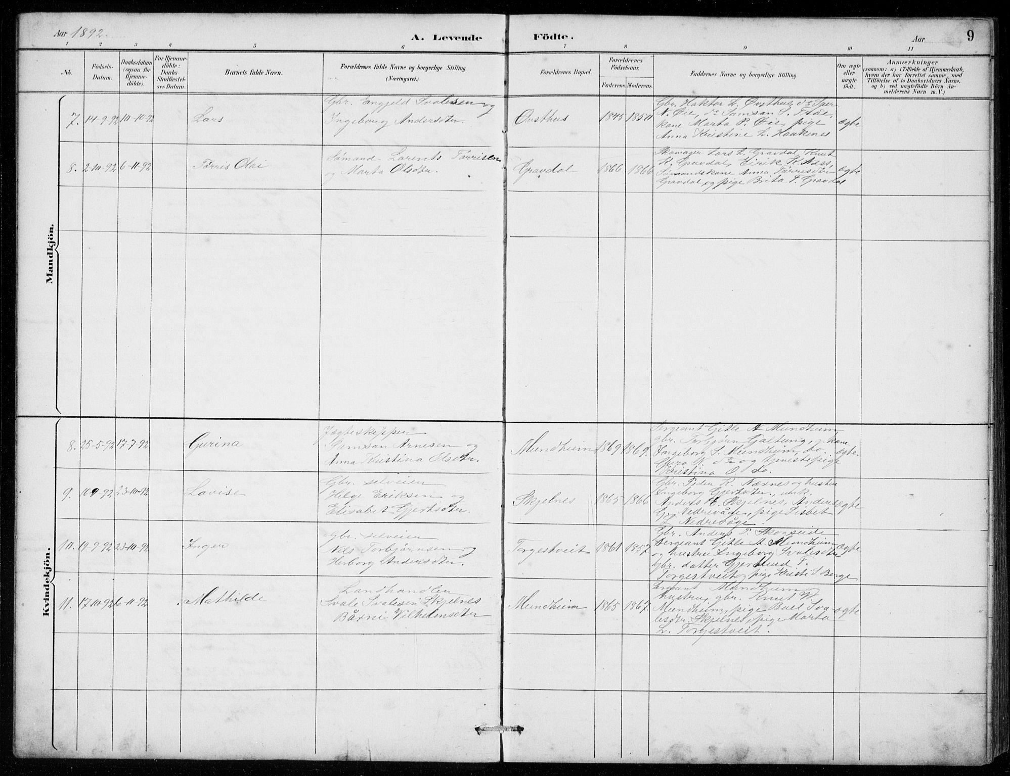 Strandebarm sokneprestembete, SAB/A-78401/H/Hab: Parish register (copy) no. C  1, 1891-1913, p. 9