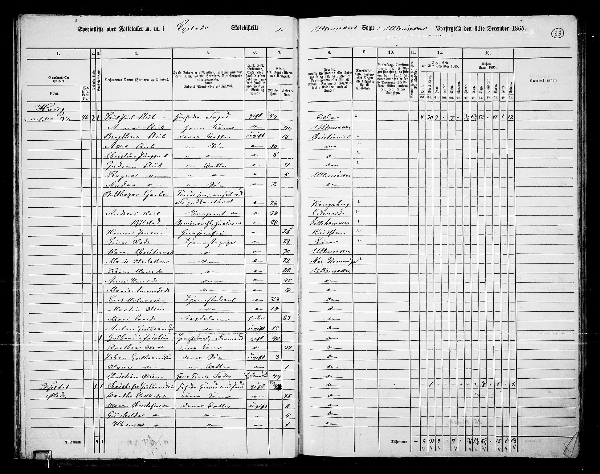 RA, 1865 census for Ullensaker, 1865, p. 30