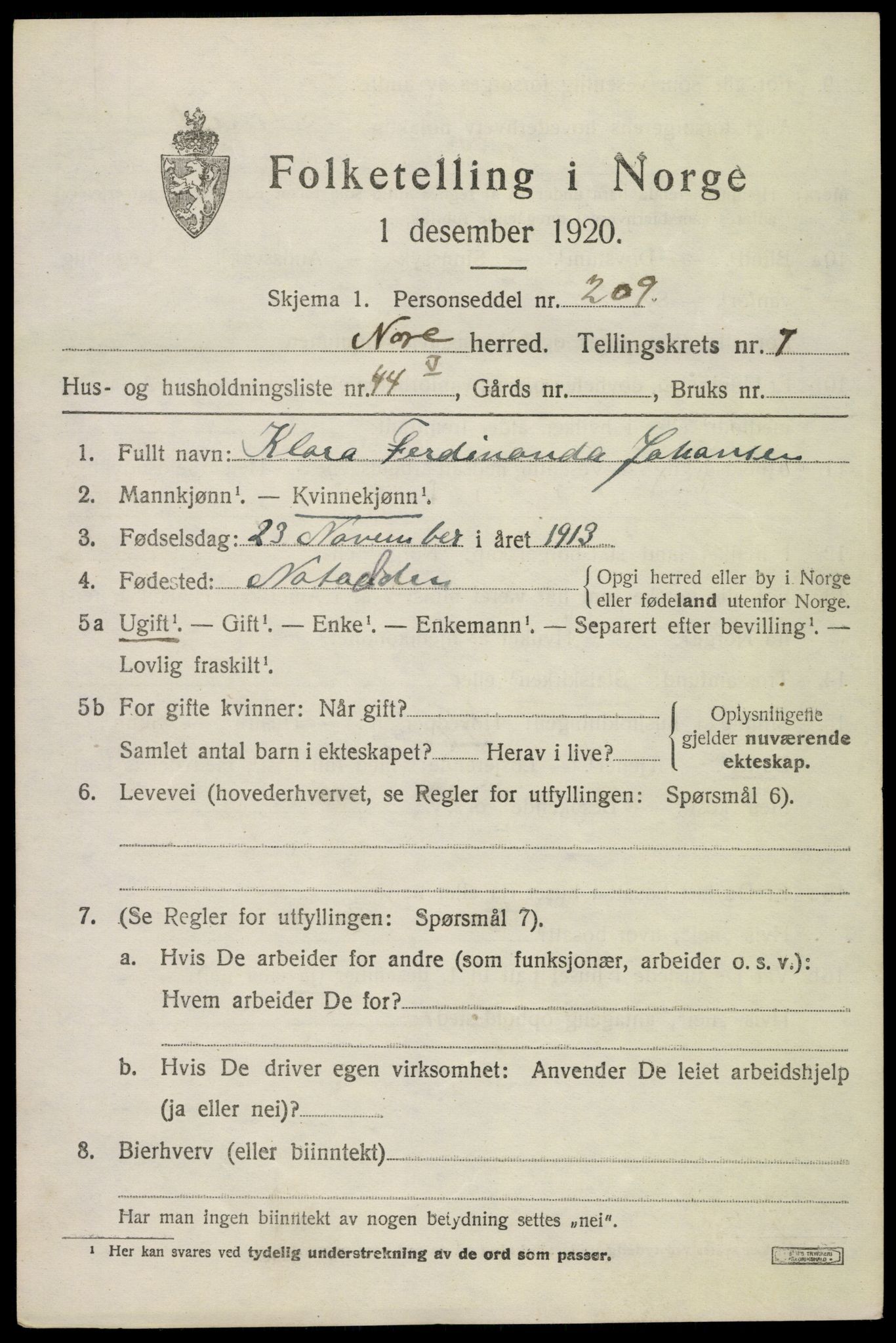 SAKO, 1920 census for Nore, 1920, p. 3984