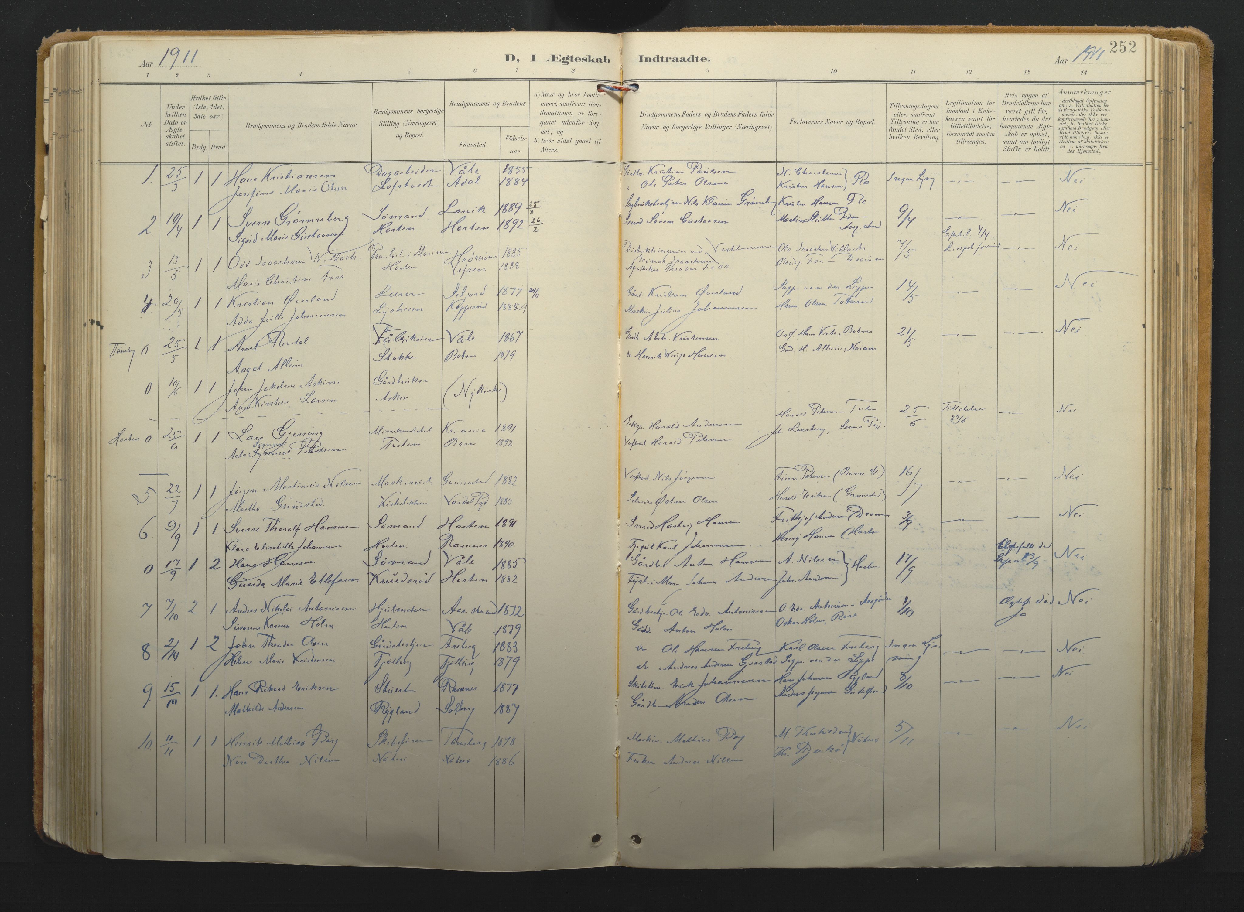 Borre kirkebøker, AV/SAKO-A-338/F/Fa/L0011: Parish register (official) no. I 11, 1897-1921, p. 252