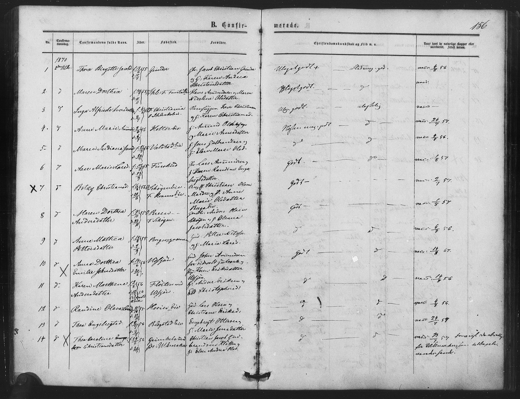 Nes prestekontor Kirkebøker, SAO/A-10410/F/Fb/L0001: Parish register (official) no. II 1, 1859-1882, p. 156