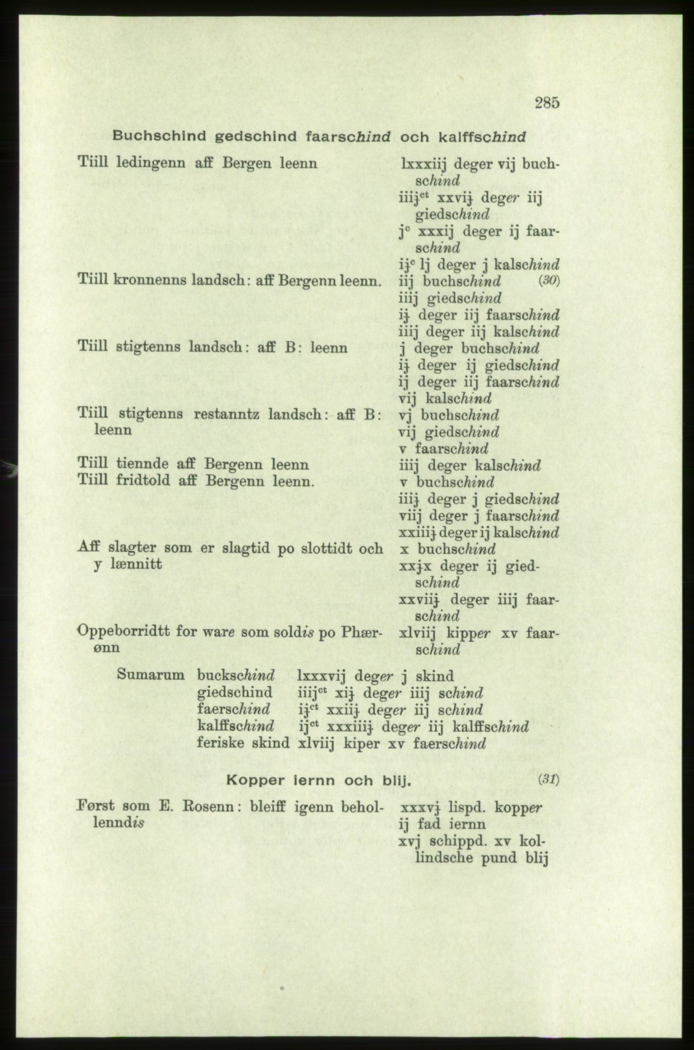 Publikasjoner utgitt av Arkivverket, PUBL/PUBL-001/C/0005: Bind 5: Rekneskap for Bergenhus len 1566-1567: B. Utgift C. Dei nordlandske lena og Finnmark D. Ekstrakt, 1566-1567, p. 285