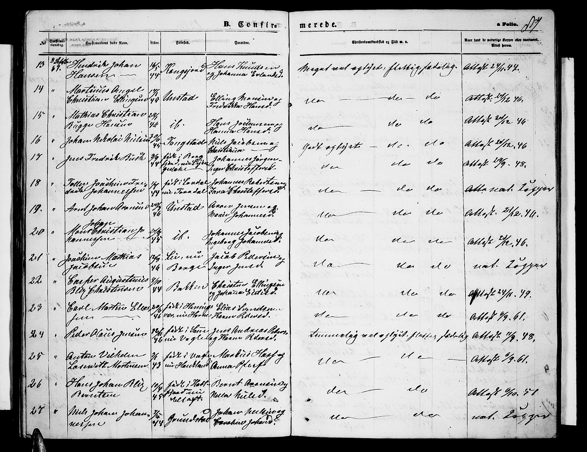 Ministerialprotokoller, klokkerbøker og fødselsregistre - Nordland, AV/SAT-A-1459/880/L1140: Parish register (copy) no. 880C02, 1861-1875, p. 87