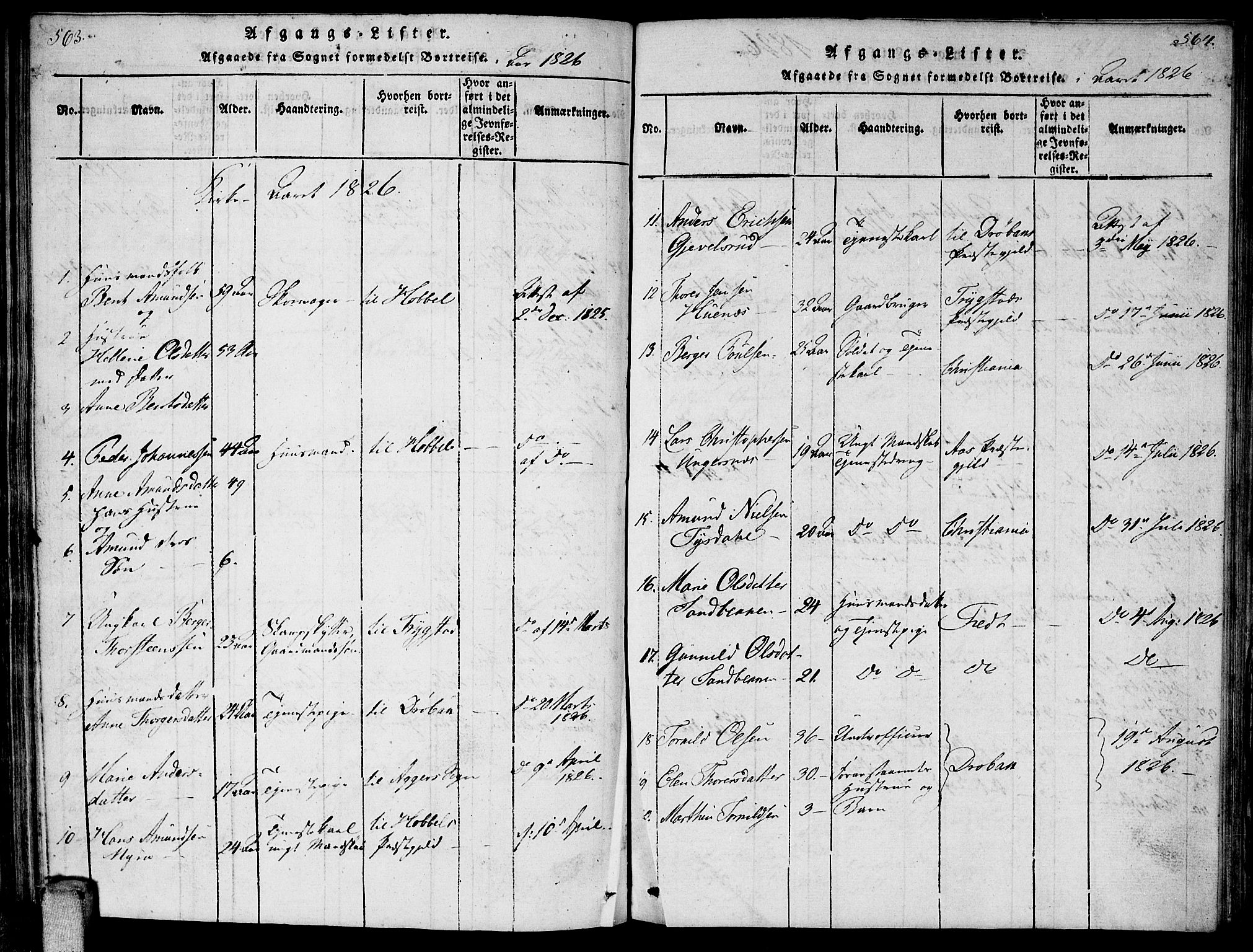 Enebakk prestekontor Kirkebøker, AV/SAO-A-10171c/F/Fa/L0006: Parish register (official) no. I 6, 1815-1832, p. 563-564