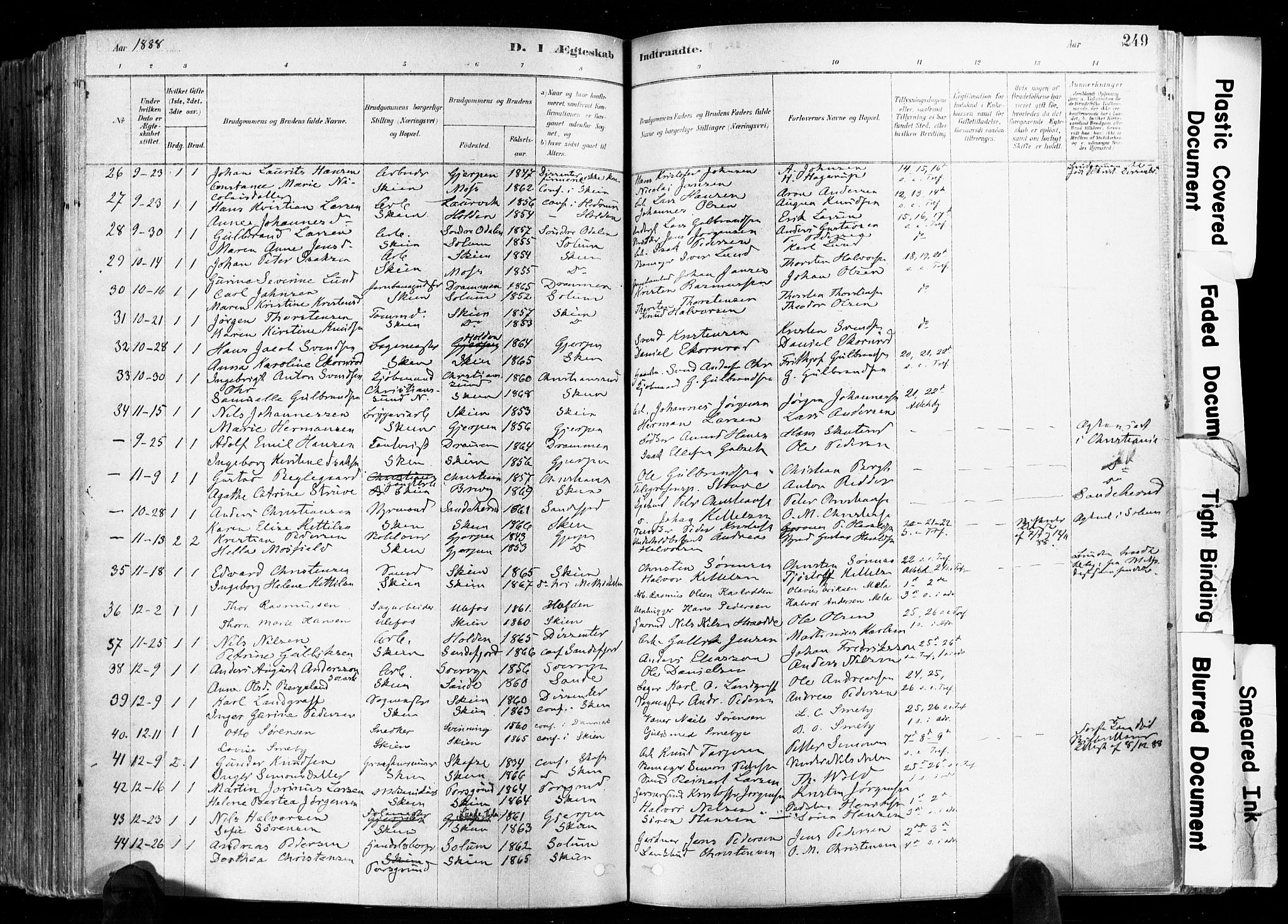 Skien kirkebøker, AV/SAKO-A-302/F/Fa/L0009: Parish register (official) no. 9, 1878-1890, p. 249