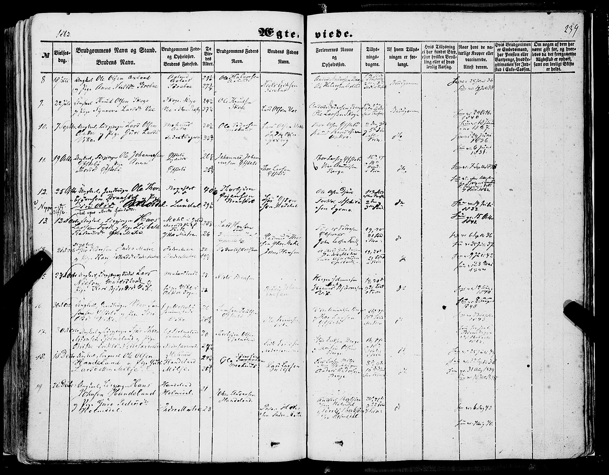 Skånevik sokneprestembete, SAB/A-77801/H/Haa: Parish register (official) no. A 5I, 1848-1869, p. 239