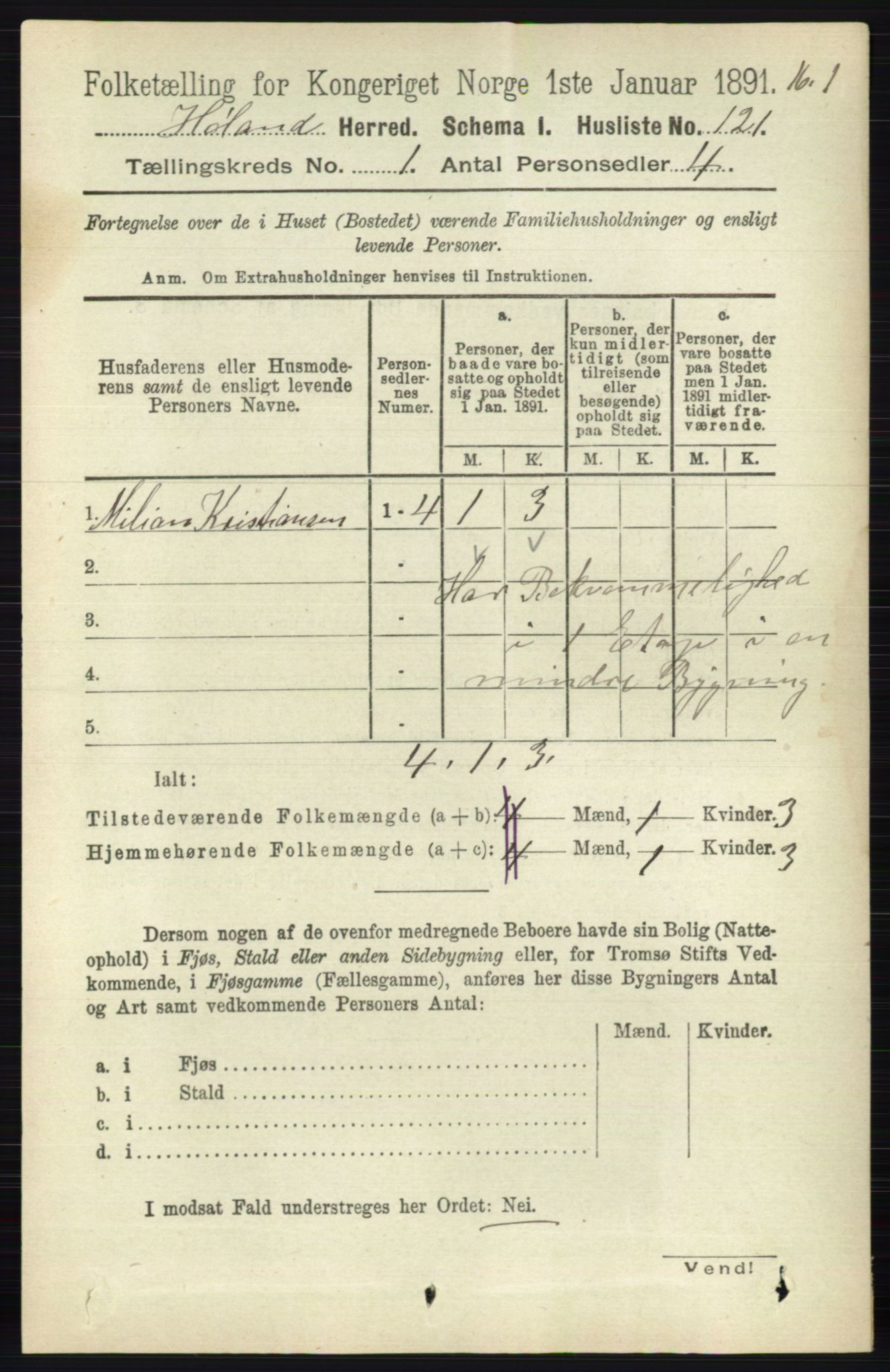 RA, 1891 census for 0221 Høland, 1891, p. 163