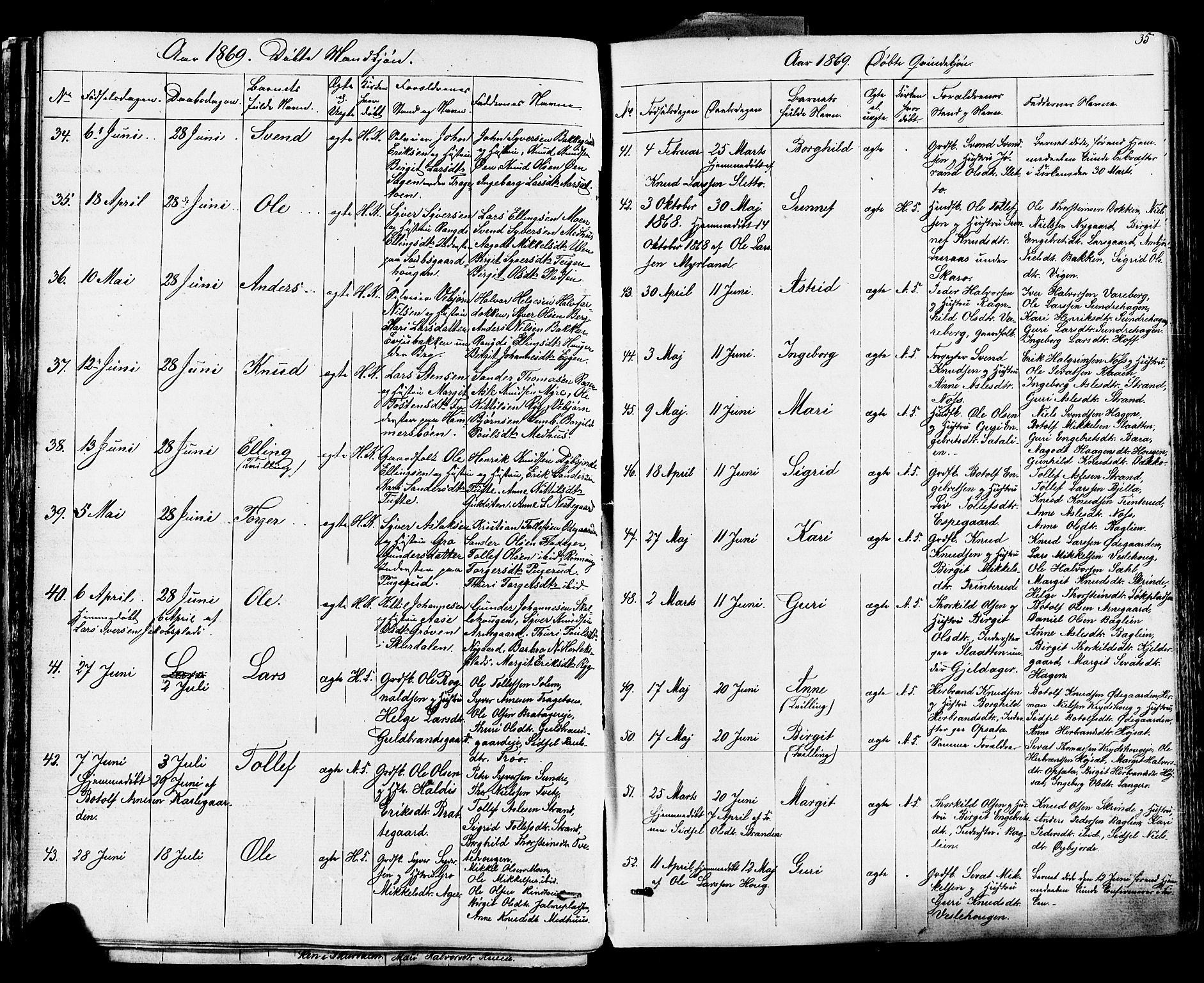 Ål kirkebøker, SAKO/A-249/F/Fa/L0007: Parish register (official) no. I 7, 1865-1881, p. 35