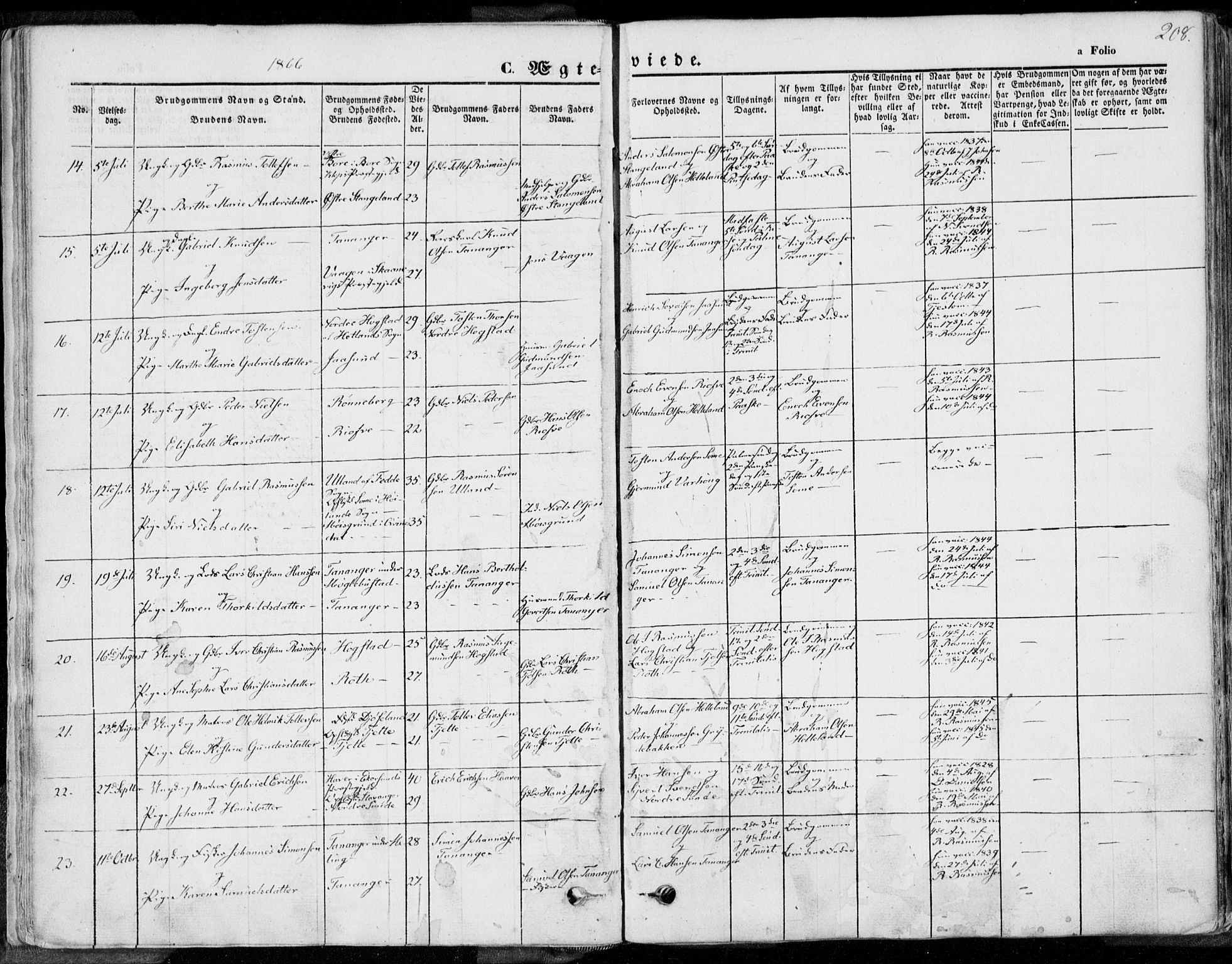 Håland sokneprestkontor, AV/SAST-A-101802/001/30BA/L0008: Parish register (official) no. A 7.2, 1854-1870, p. 208