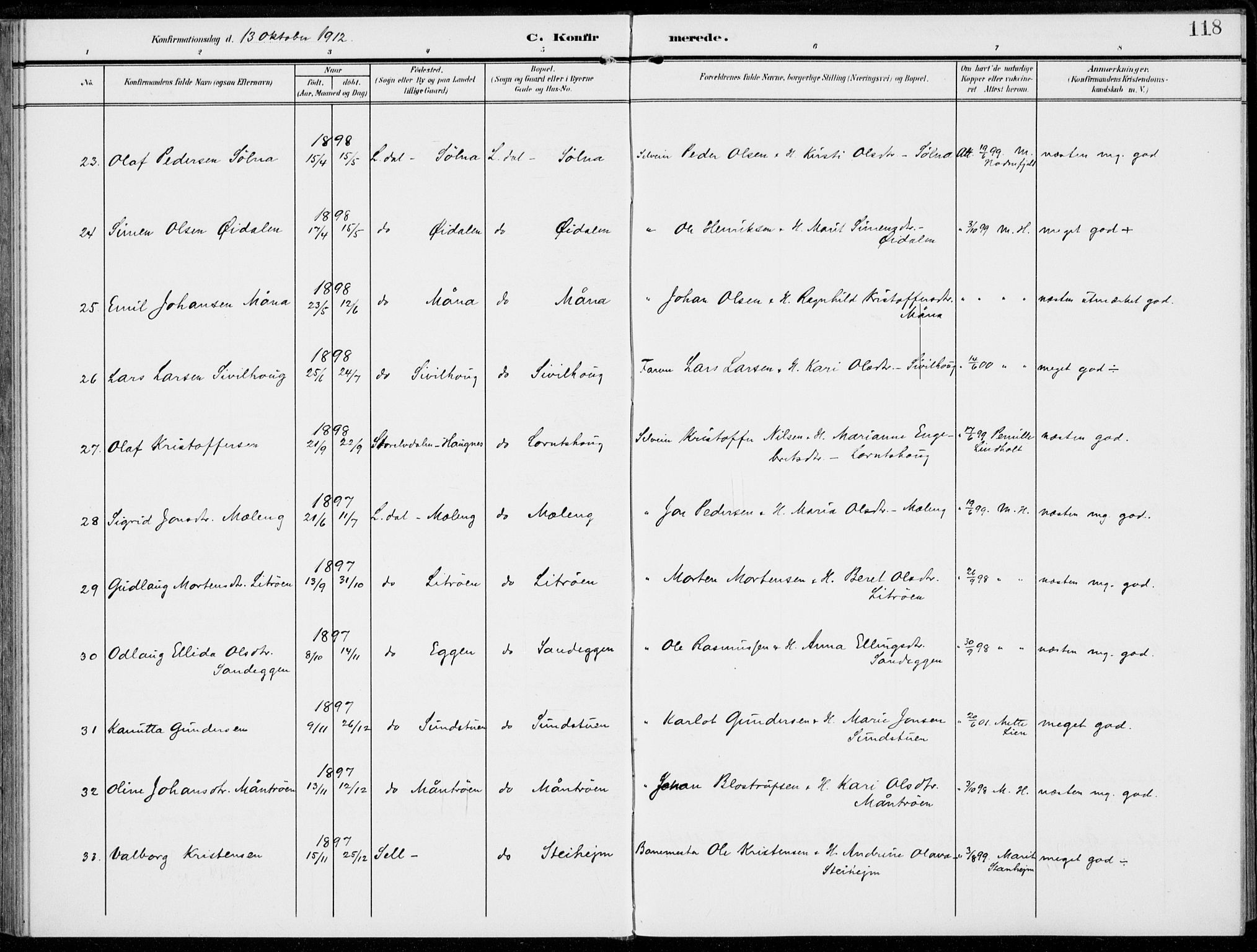 Alvdal prestekontor, AV/SAH-PREST-060/H/Ha/Haa/L0004: Parish register (official) no. 4, 1907-1919, p. 118