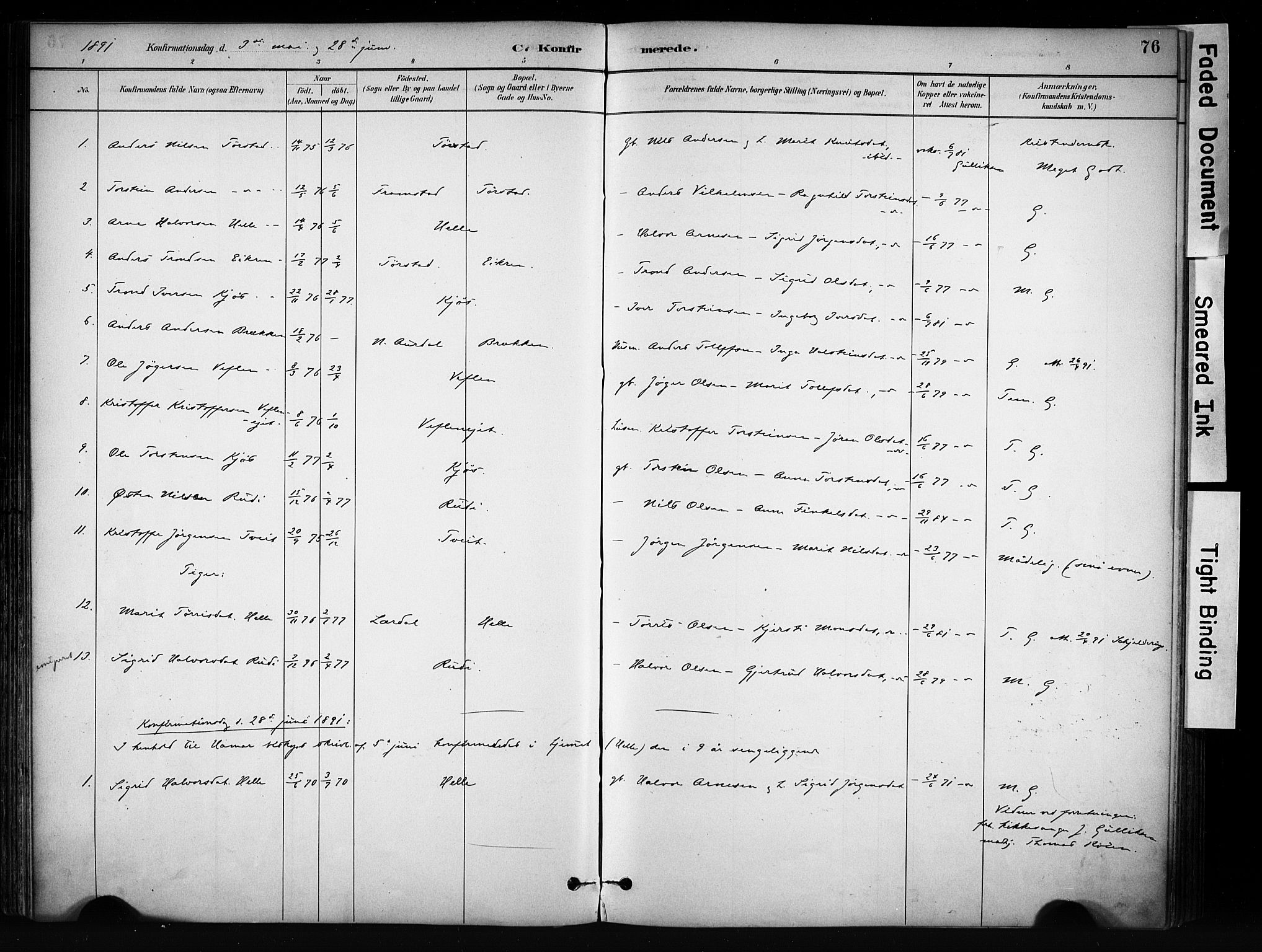 Vang prestekontor, Valdres, SAH/PREST-140/H/Ha/L0009: Parish register (official) no. 9, 1882-1914, p. 76
