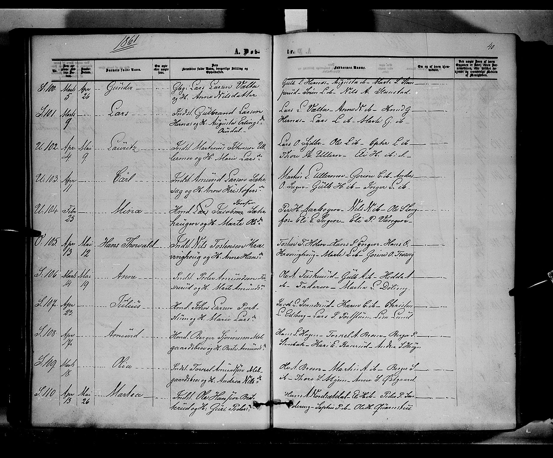 Sør-Odal prestekontor, SAH/PREST-030/H/Ha/Haa/L0002: Parish register (official) no. 2, 1859-1863, p. 40
