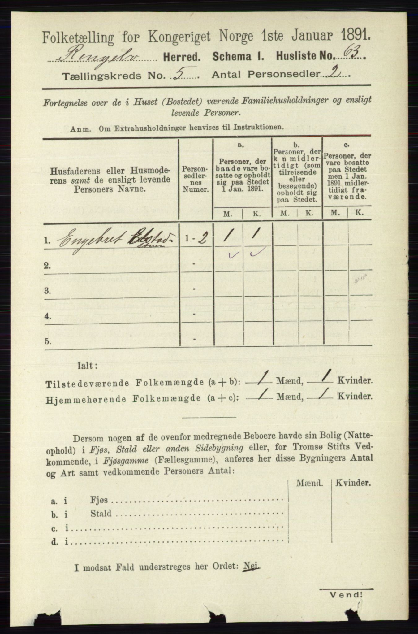 RA, 1891 census for 0520 Ringebu, 1891, p. 1962