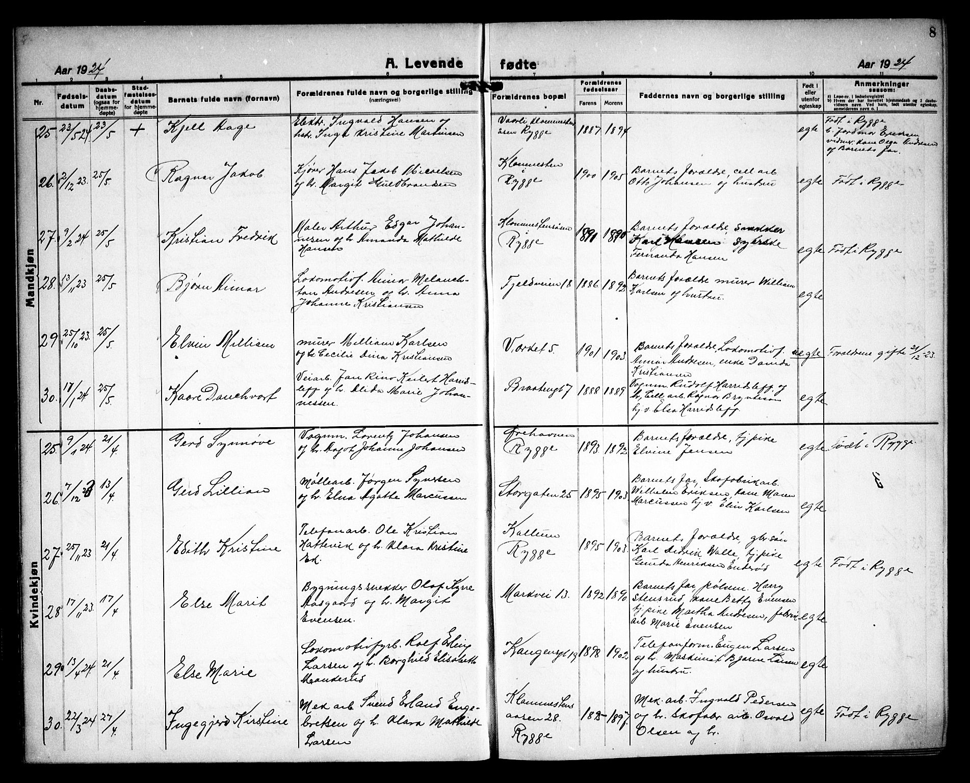 Moss prestekontor Kirkebøker, AV/SAO-A-2003/G/Ga/L0009: Parish register (copy) no. I 9, 1924-1937, p. 8
