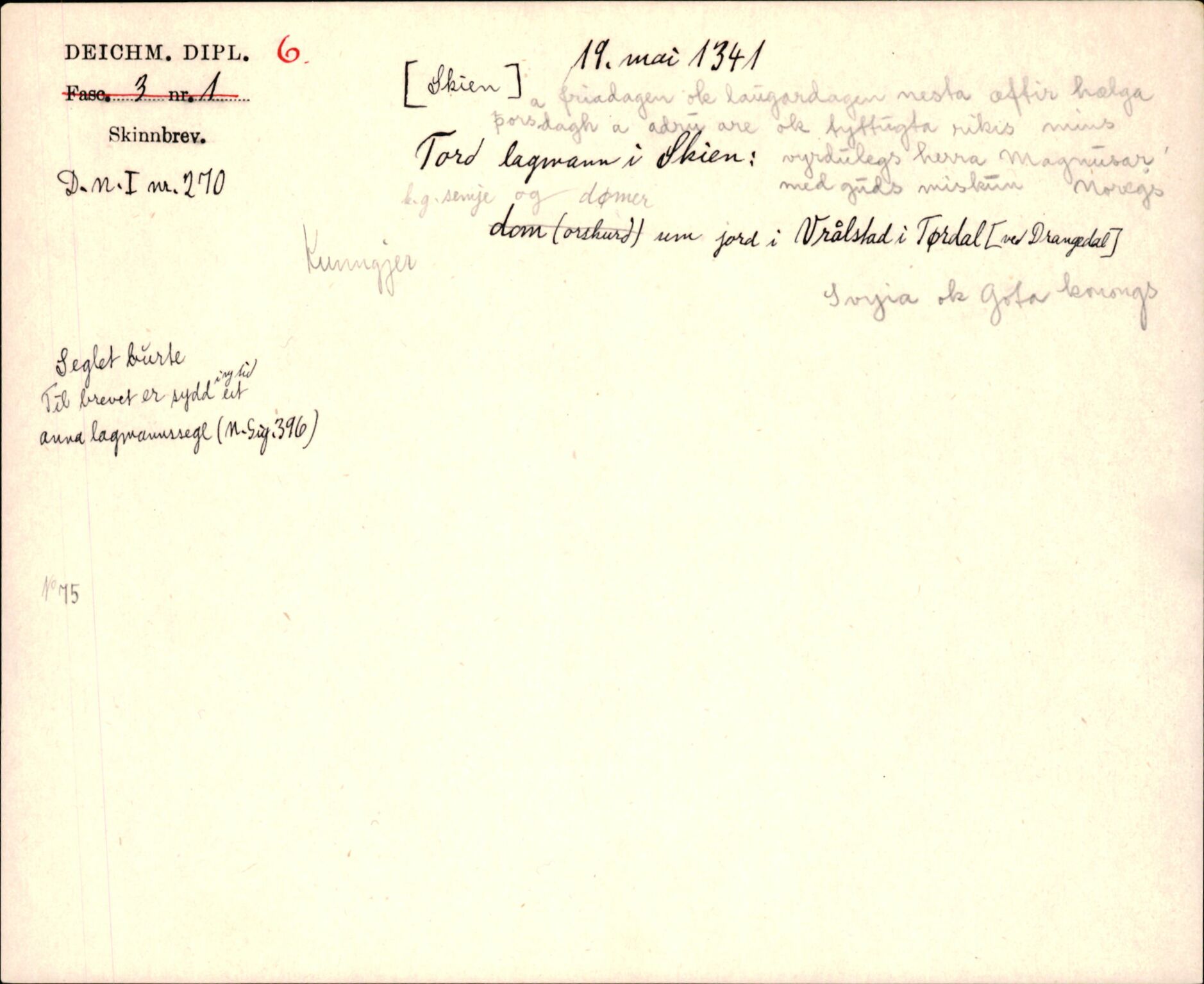 Riksarkivets diplomsamling, AV/RA-EA-5965/F35/F35j/L0001: Regestsedler: Deichmanske diplomer nr. 1-450, p. 17