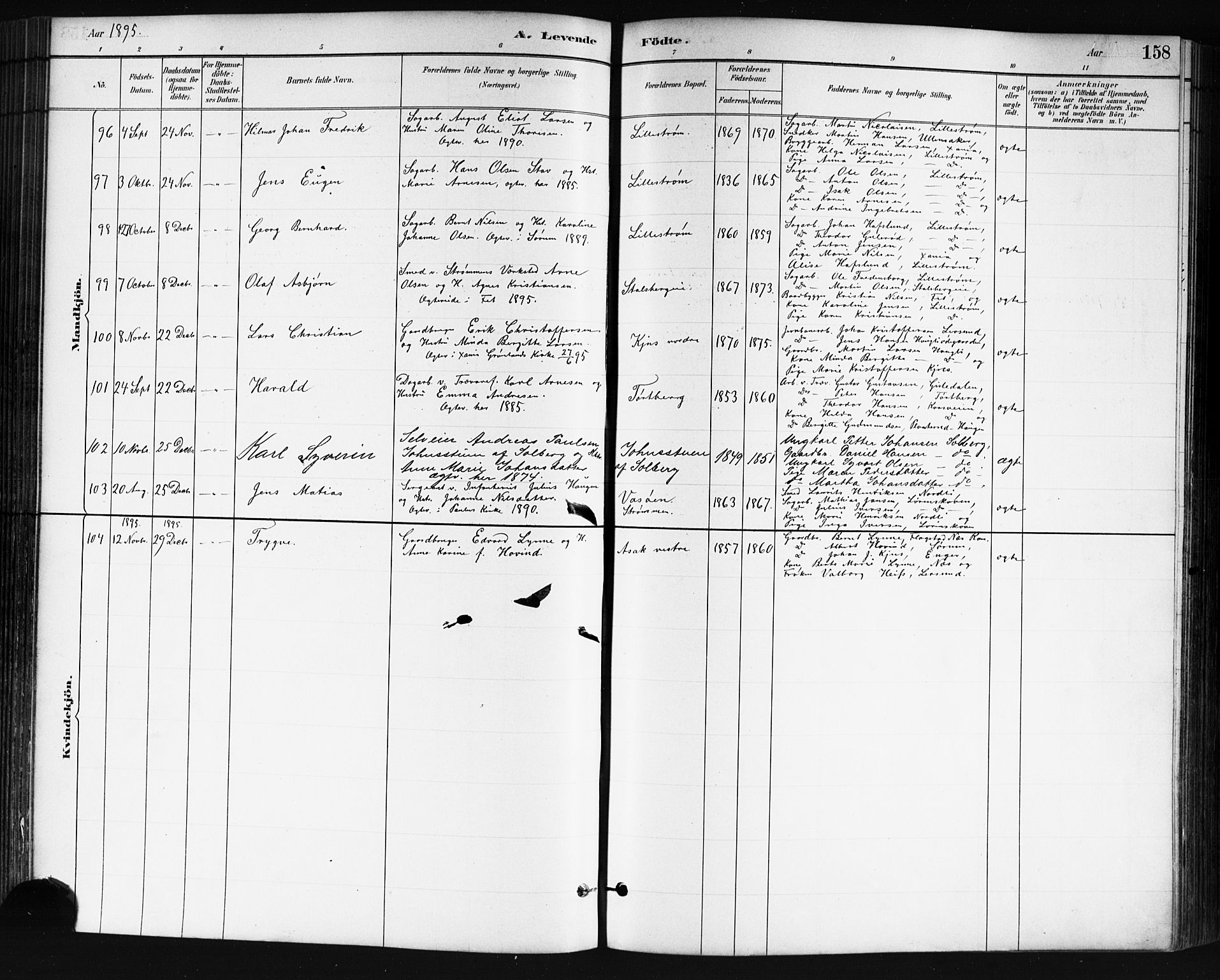 Skedsmo prestekontor Kirkebøker, SAO/A-10033a/G/Ga/L0004: Parish register (copy) no. I 4, 1883-1895, p. 158