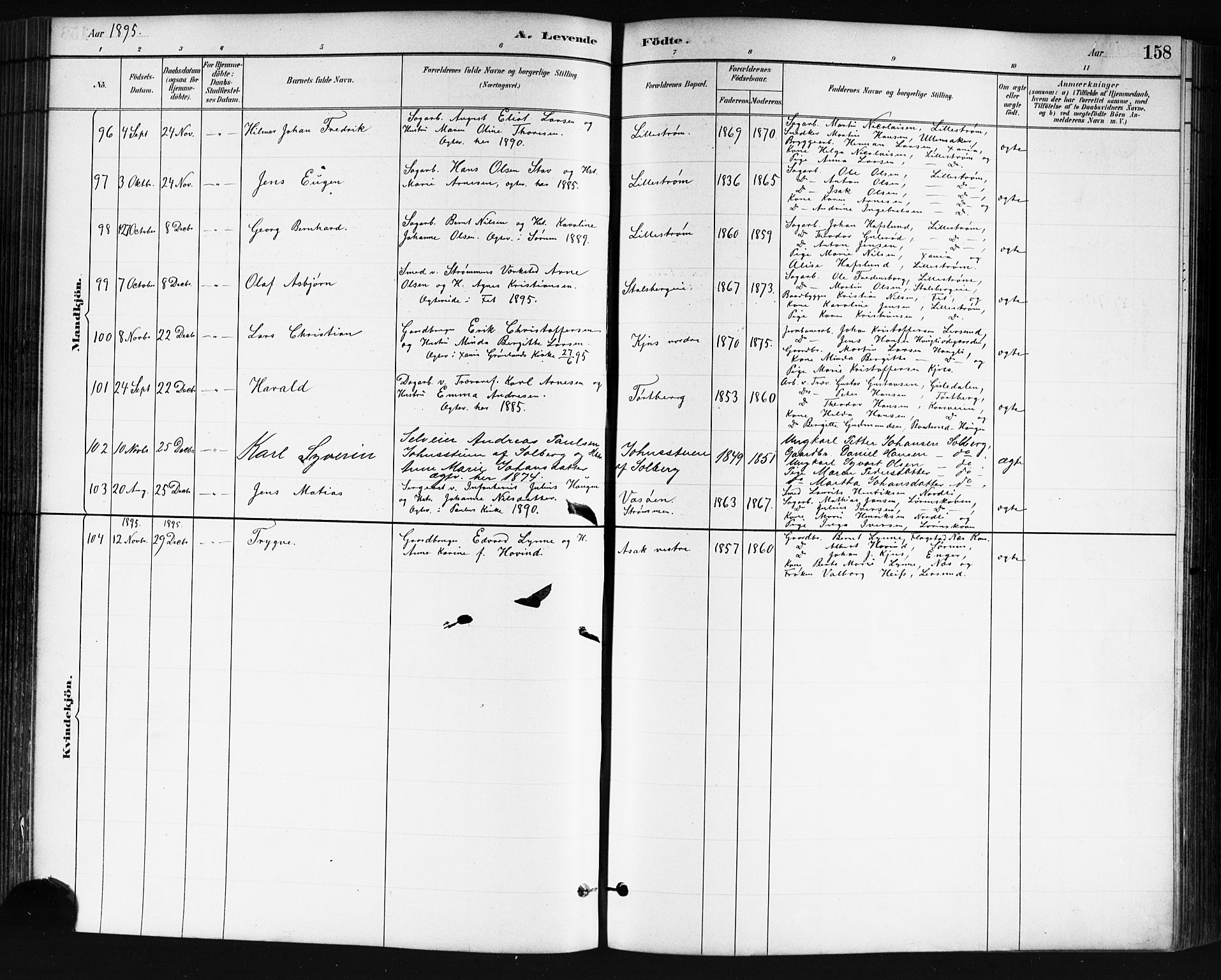 Skedsmo prestekontor Kirkebøker, AV/SAO-A-10033a/G/Ga/L0004: Parish register (copy) no. I 4, 1883-1895, p. 158