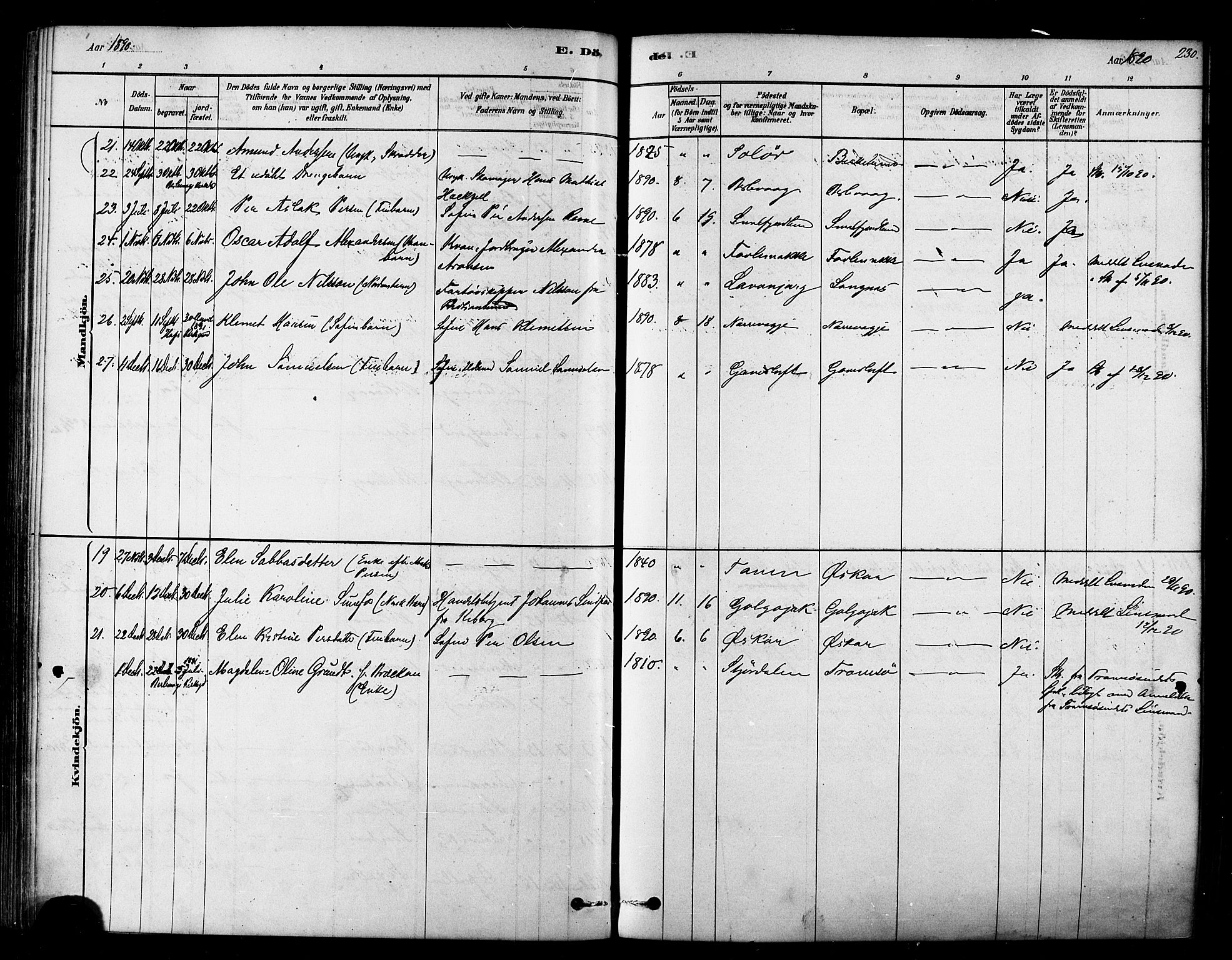 Tana sokneprestkontor, SATØ/S-1334/H/Ha/L0004kirke: Parish register (official) no. 4, 1878-1891, p. 230