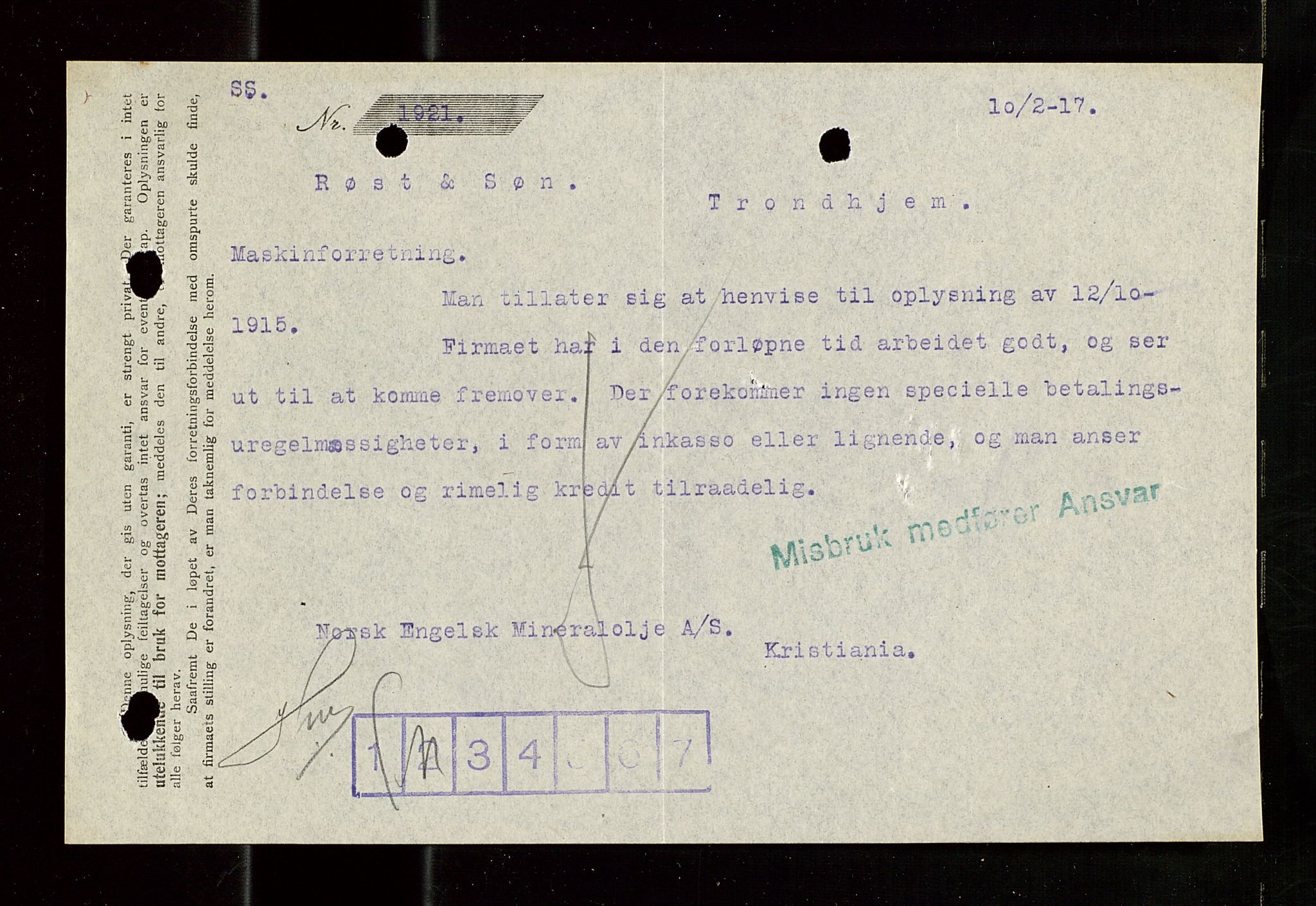 Pa 1521 - A/S Norske Shell, AV/SAST-A-101915/E/Ea/Eaa/L0020: Sjefskorrespondanse, 1917, p. 5