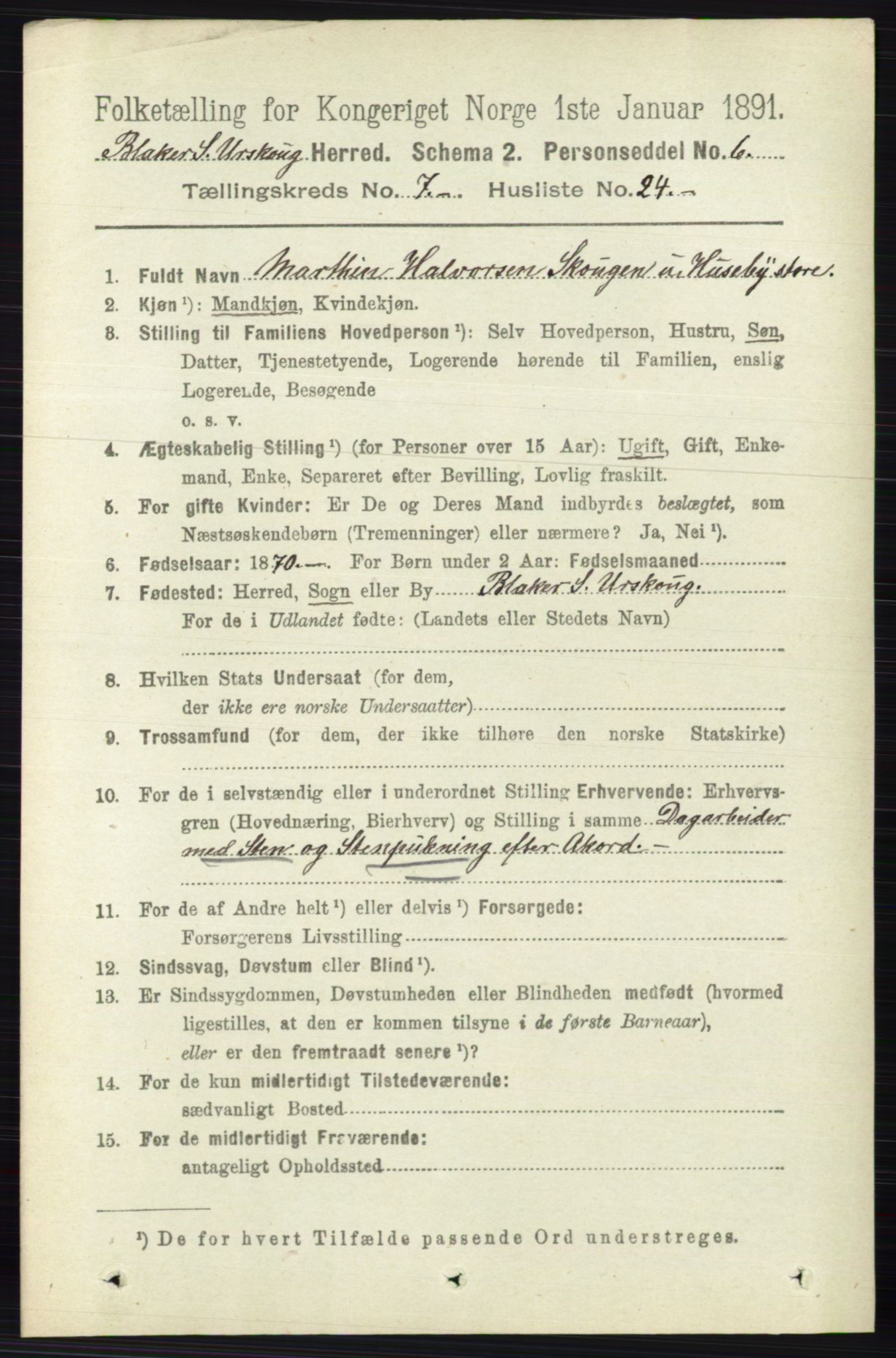 RA, 1891 census for 0224 Aurskog, 1891, p. 3394