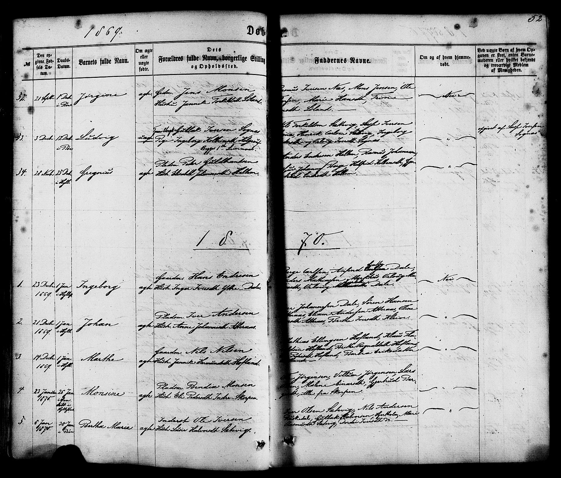 Hyllestad sokneprestembete, AV/SAB-A-80401: Parish register (official) no. A 1, 1861-1886, p. 52