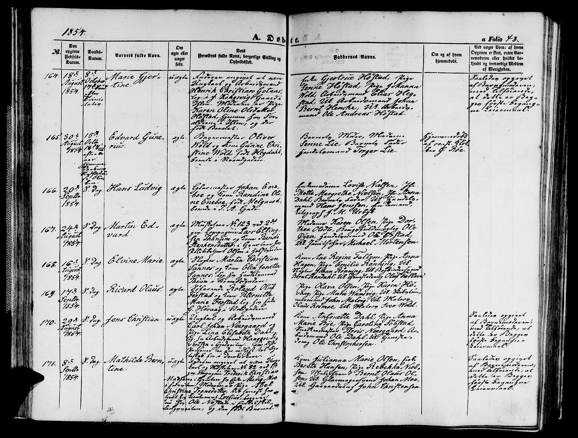 Ministerialprotokoller, klokkerbøker og fødselsregistre - Sør-Trøndelag, SAT/A-1456/602/L0138: Parish register (copy) no. 602C06, 1853-1858, p. 48