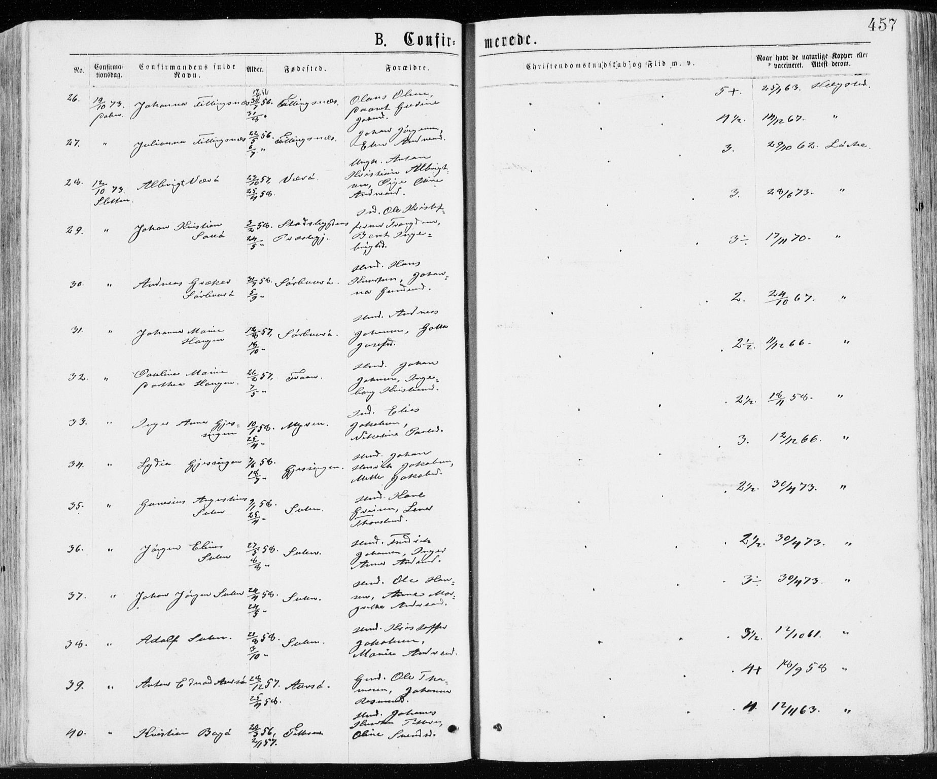 Ministerialprotokoller, klokkerbøker og fødselsregistre - Sør-Trøndelag, AV/SAT-A-1456/640/L0576: Parish register (official) no. 640A01, 1846-1876, p. 457