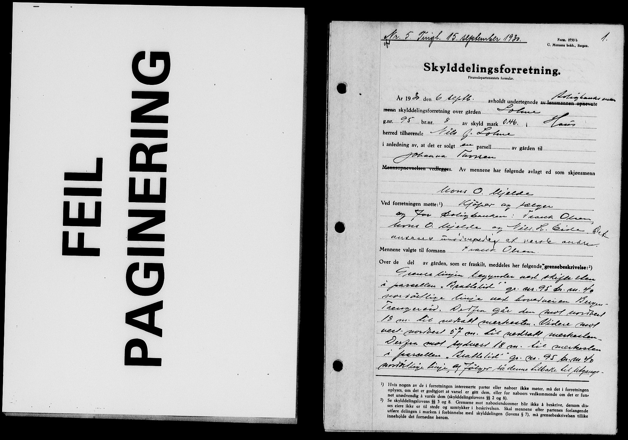 Nordhordland sorenskrivar, SAB/A-2901/1/G/Gb/Gba/L0069: Mortgage book no. II.B.a.69, 1930-1931, Deed date: 15.09.1930