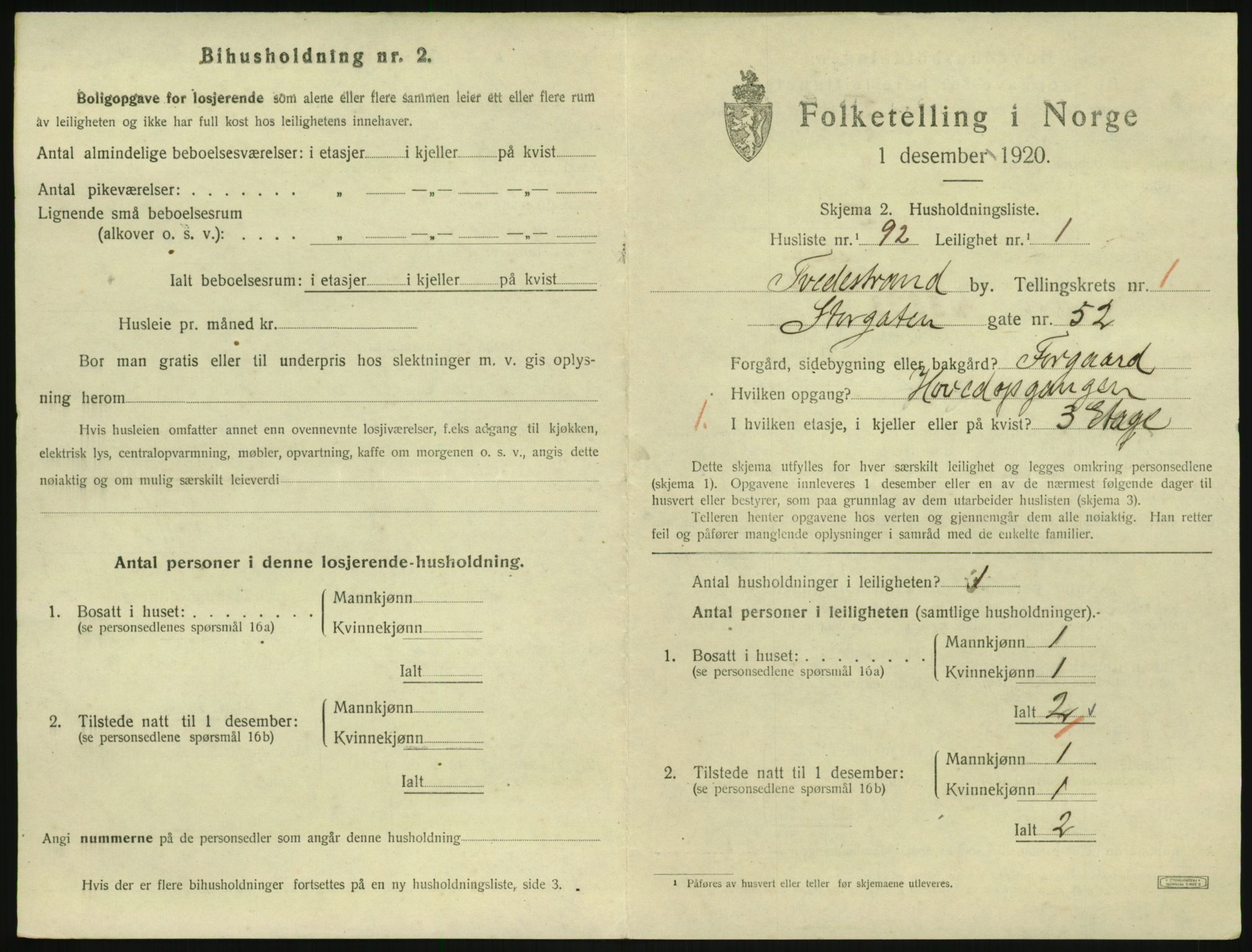 SAK, 1920 census for Tvedestrand, 1920, p. 871