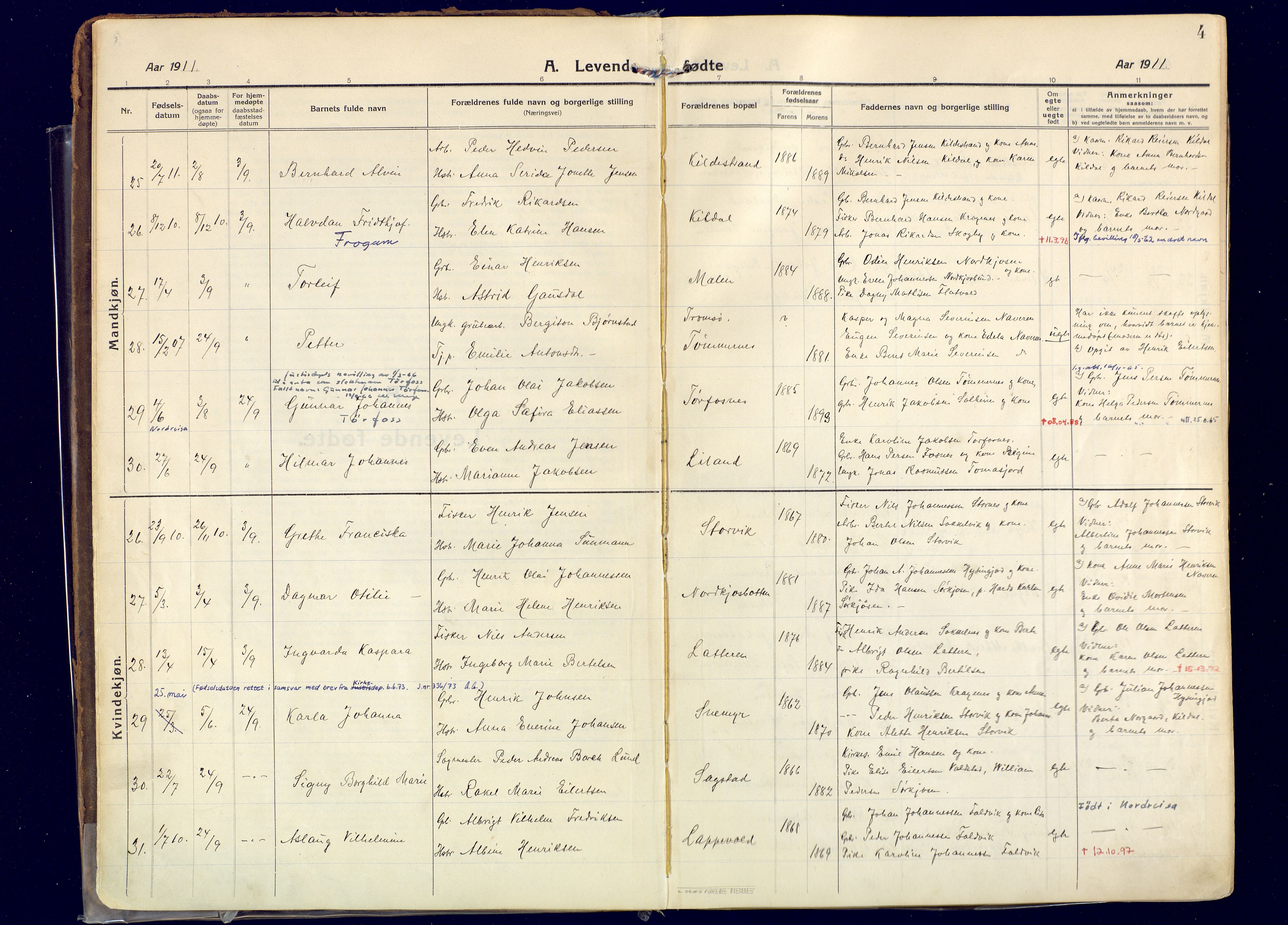 Skjervøy sokneprestkontor, AV/SATØ-S-1300/H/Ha/Haa: Parish register (official) no. 20, 1911-1931, p. 4