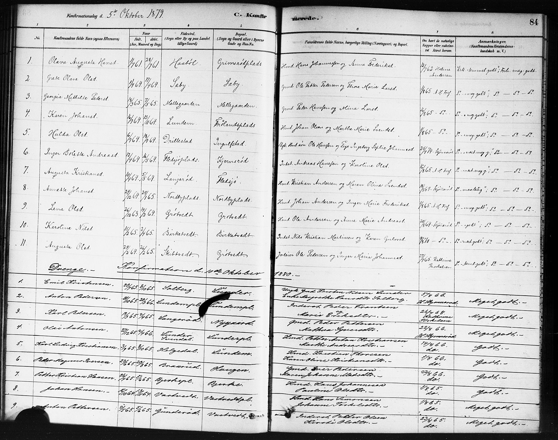 Våler prestekontor Kirkebøker, AV/SAO-A-11083/F/Fb/L0001: Parish register (official) no. II 1, 1878-1896, p. 84