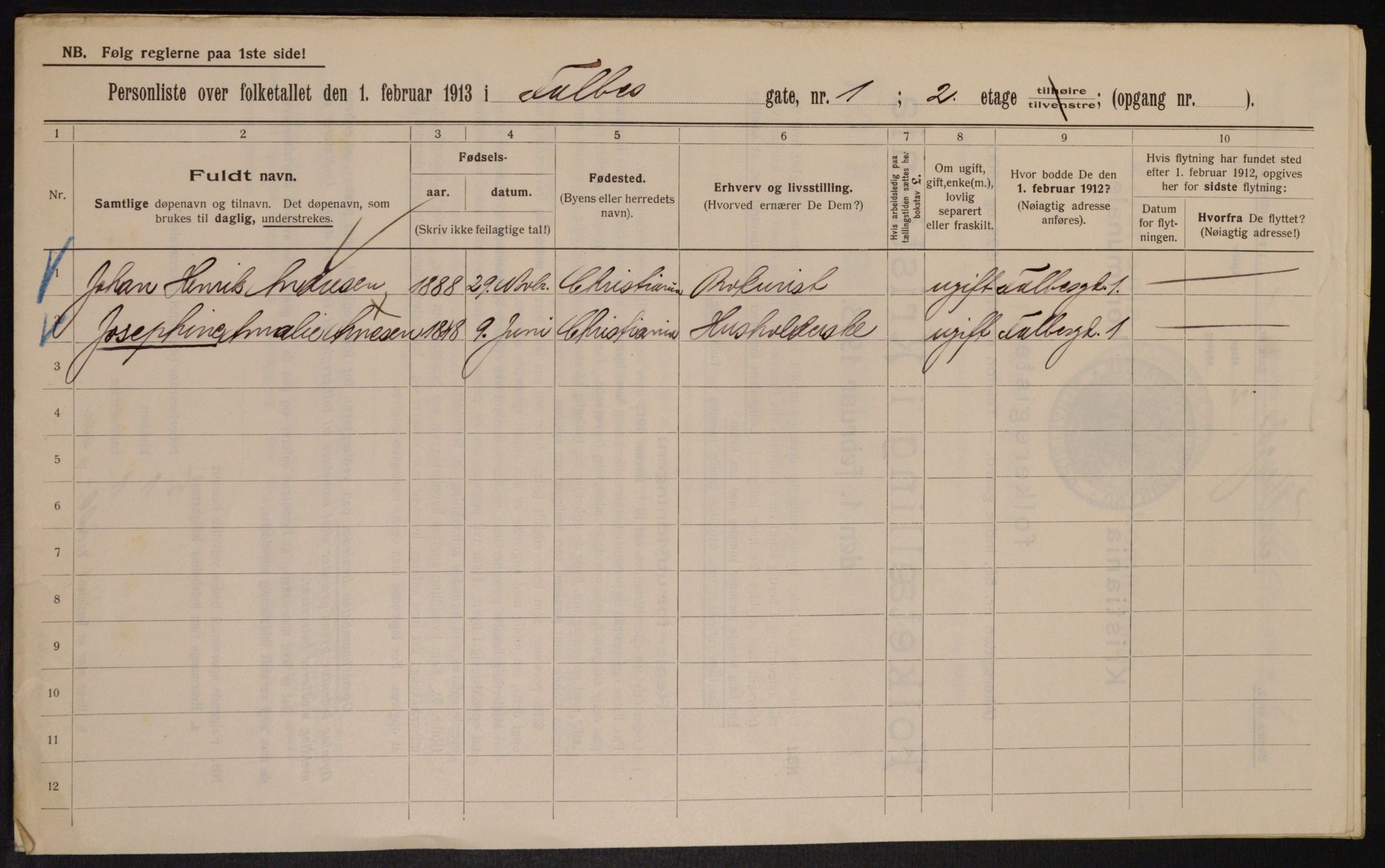 OBA, Municipal Census 1913 for Kristiania, 1913, p. 23292